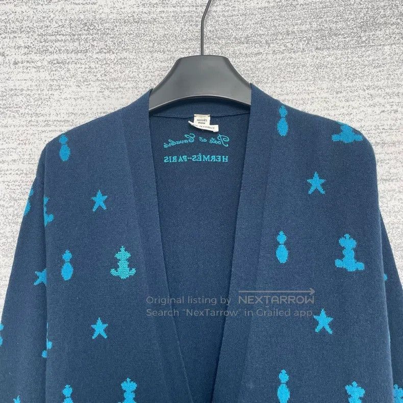 Hermes Hermes Jacquard Pattern Navy Blue Long Knit Open Cardigan Size XS / US 0-2 / IT 36-38 - 2 Thumbnail