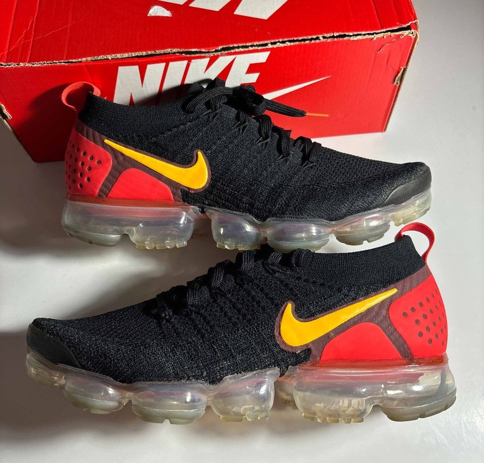 image of Nike Air Vapormax 2 Black Laser Orange Total Crimson Shoes, Men's (Size 10)
