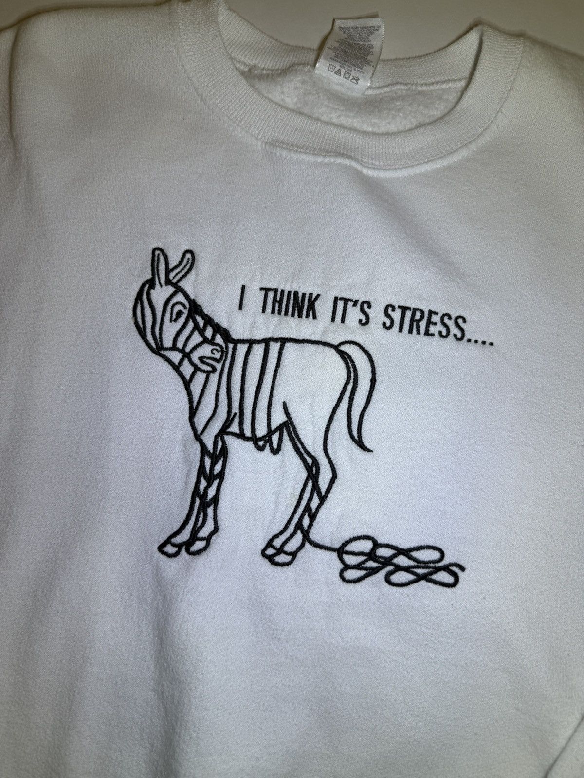 Jerzees White Fleece I Think Its Stress Zebra Crewneck Sweatshirt XL Size US XL / EU 56 / 4 - 2 Thumbnail