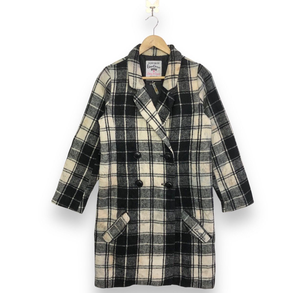 Japanese Brand LOVETOXIC Black Tartan Long Trench Coat Jacket Size US M / EU 48-50 / 2 - 1 Thumbnail