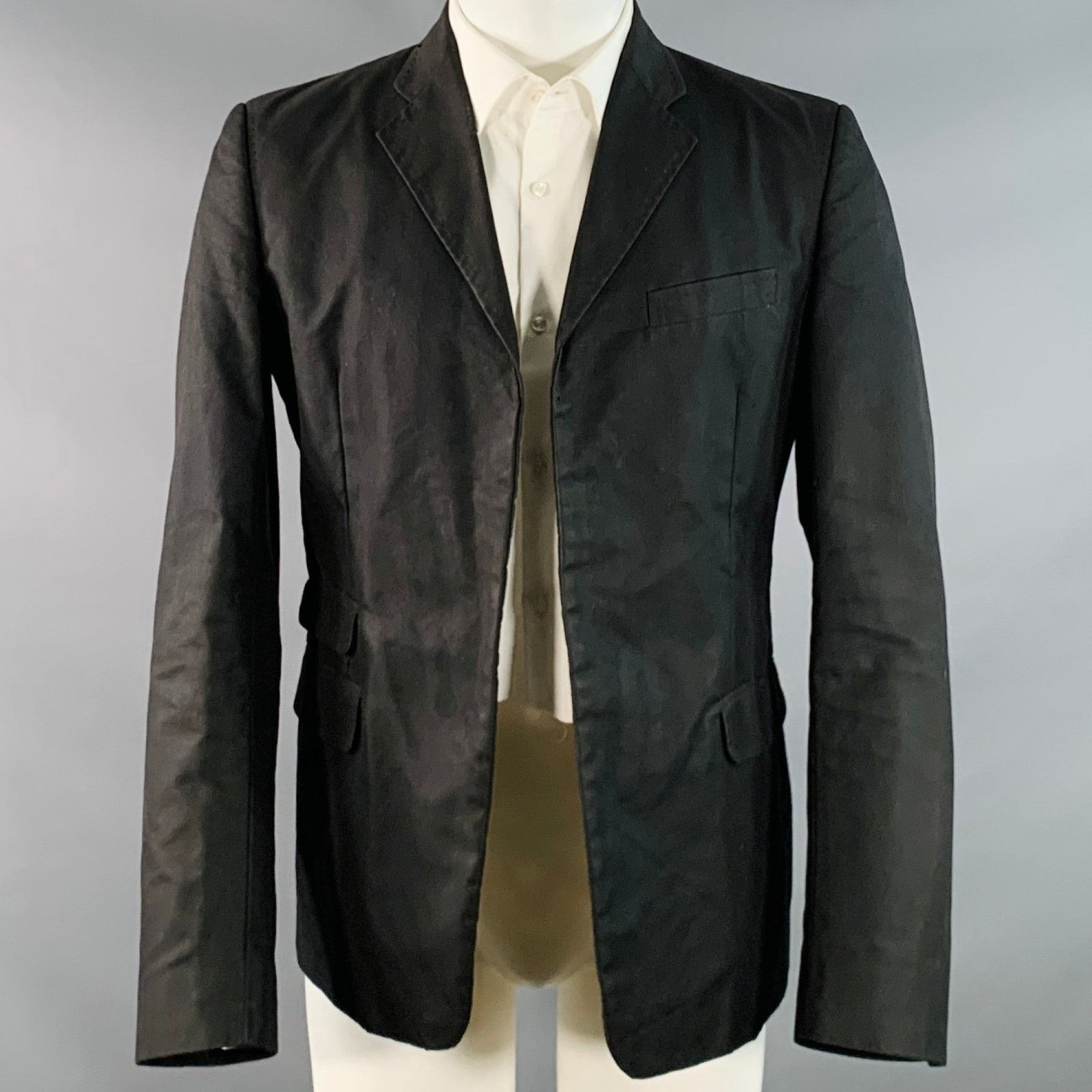Black Studded Cotton Blend Studded Notch Lapel Open Front
