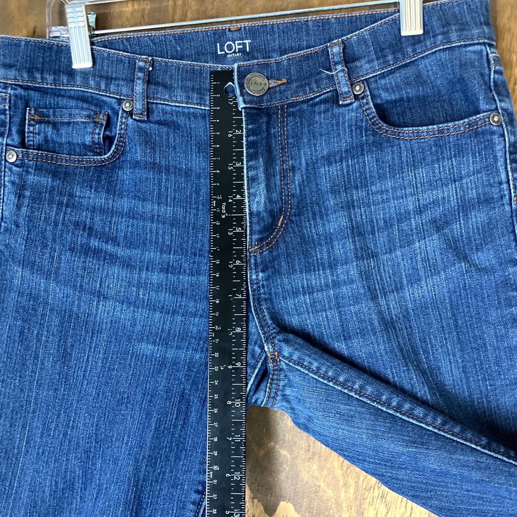 Loft VINTAGE LOFT Womens Jeans Blue Petite Original Straight Leg Mid Rise Raw Hems Stretch 8P Size 30" / US 8 / IT 44 - 7 Thumbnail