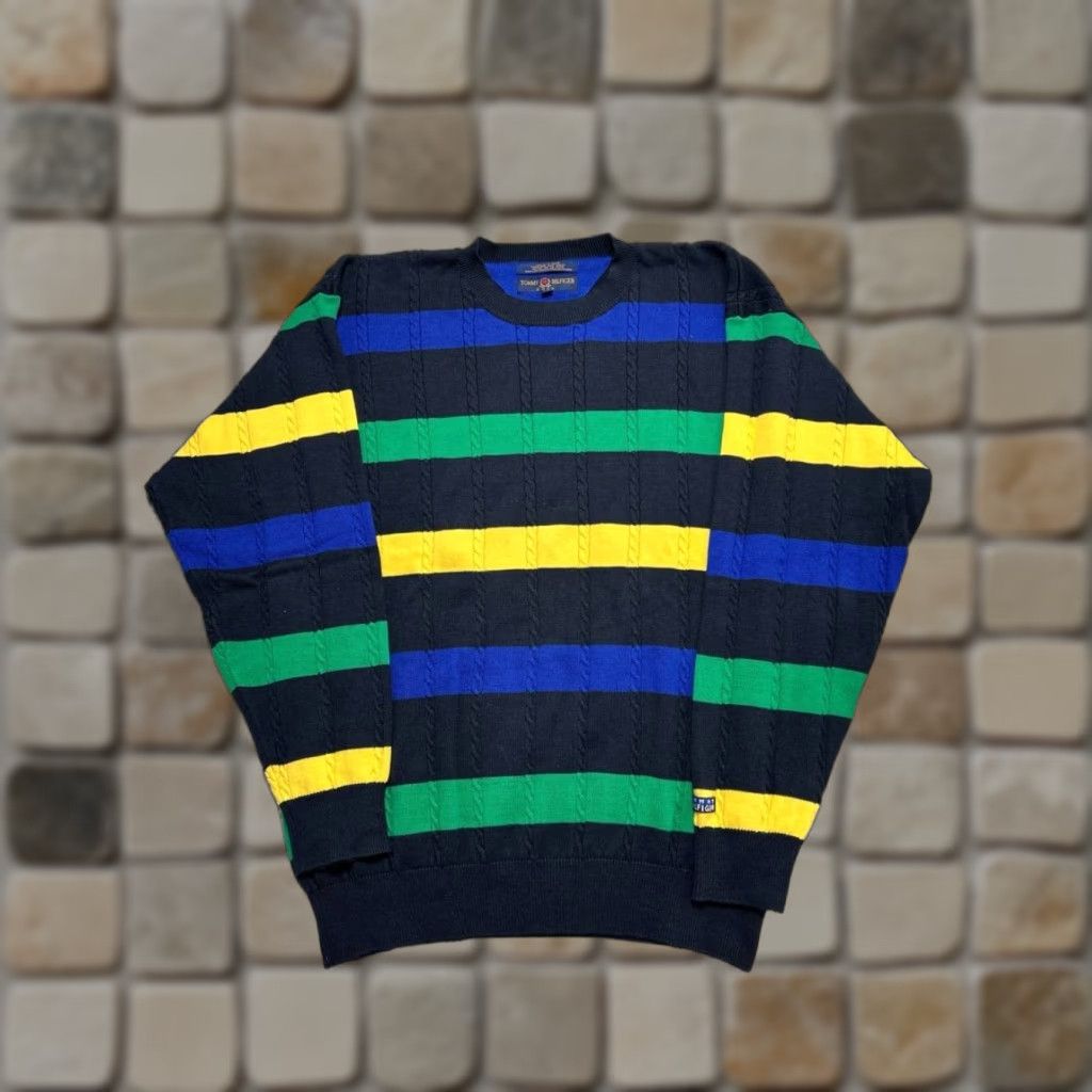 Tommy Hilfiger Tommy Hilfiger Golf Sweater Mens M Multicolor Striped Cable Knit Crew Neck Pullover Seasonal Outdoor Casual Athletic Size US M / EU 48-50 / 2 - 1 Thumbnail