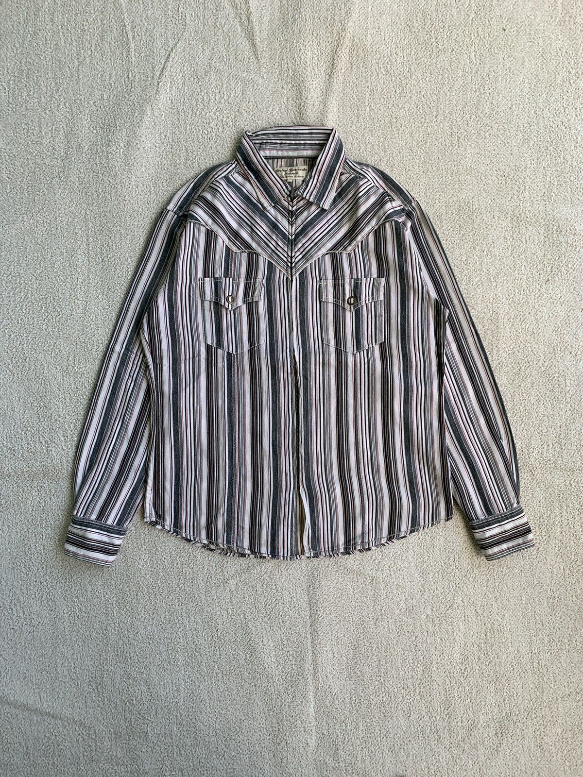 Issey Miyake × Japanese Brand × Yohji Yamamoto Crebar Garments Stripe Western Ziper Shirt Size US L / EU 52-54 / 3 - 1 Thumbnail