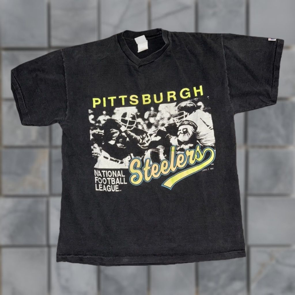 Logo 7 VINTAGELogo 7 Pittsburgh Steelers NFL T-Shirt Black XL Single Stitch USA Shirts Mens 1990s Sports NFL Vintage Size US XL / EU 56 / 4 - 1 Thumbnail