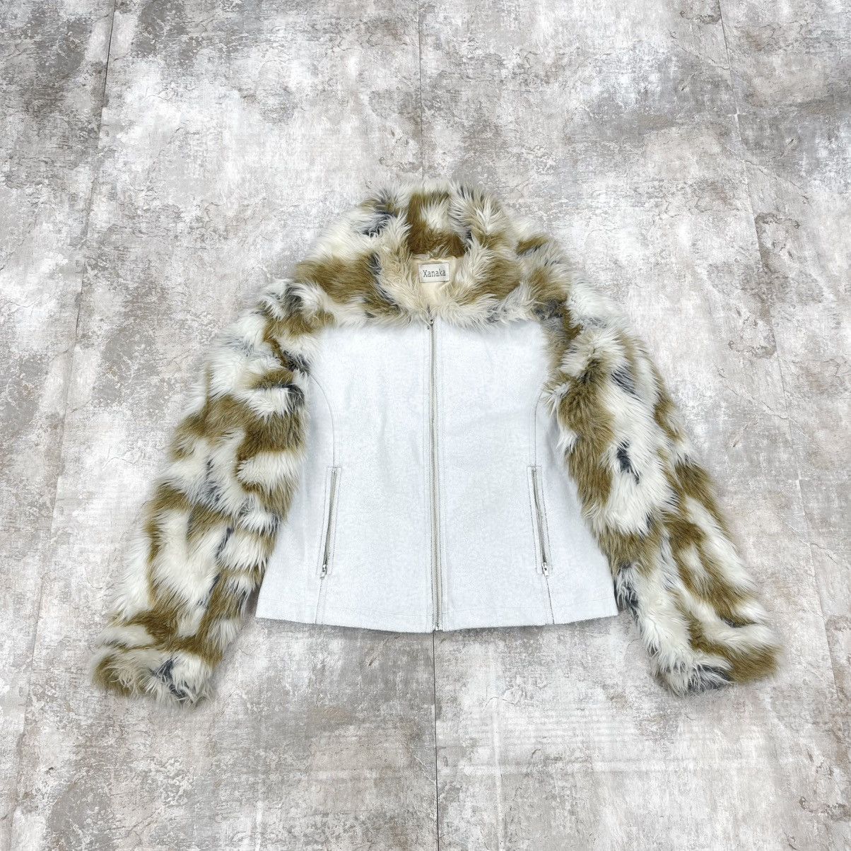 Japanese Brand Y2K WHITE PAINTED LEATHER + FAUX FUR JACKET ARCHIVE Size US XS / EU 42 / 0 - 3 Thumbnail
