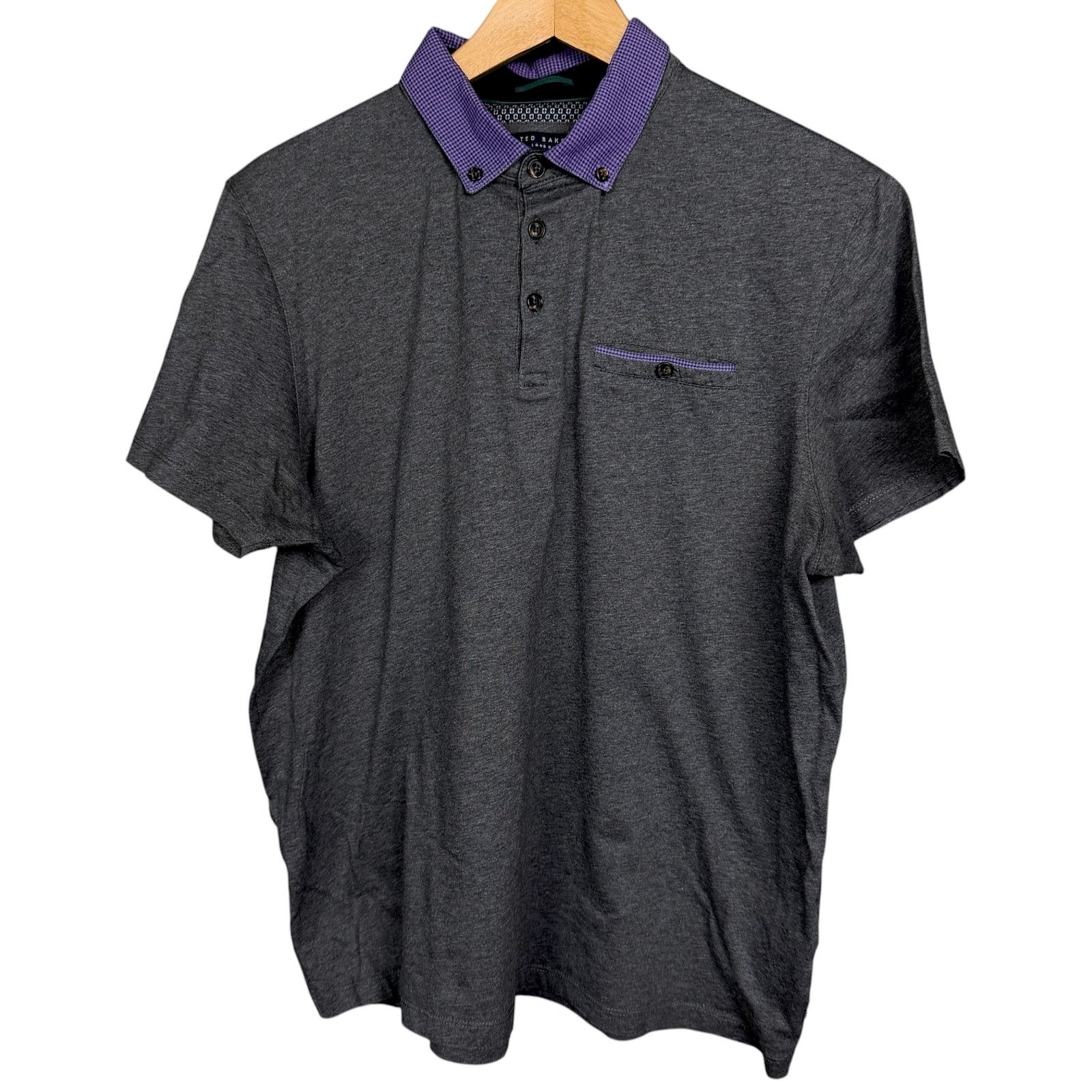 Ted Baker Ted Baker Men's 4 Dark Gray Polo Shirt Purple Contrast Size US L / EU 52-54 / 3 - 8 Thumbnail