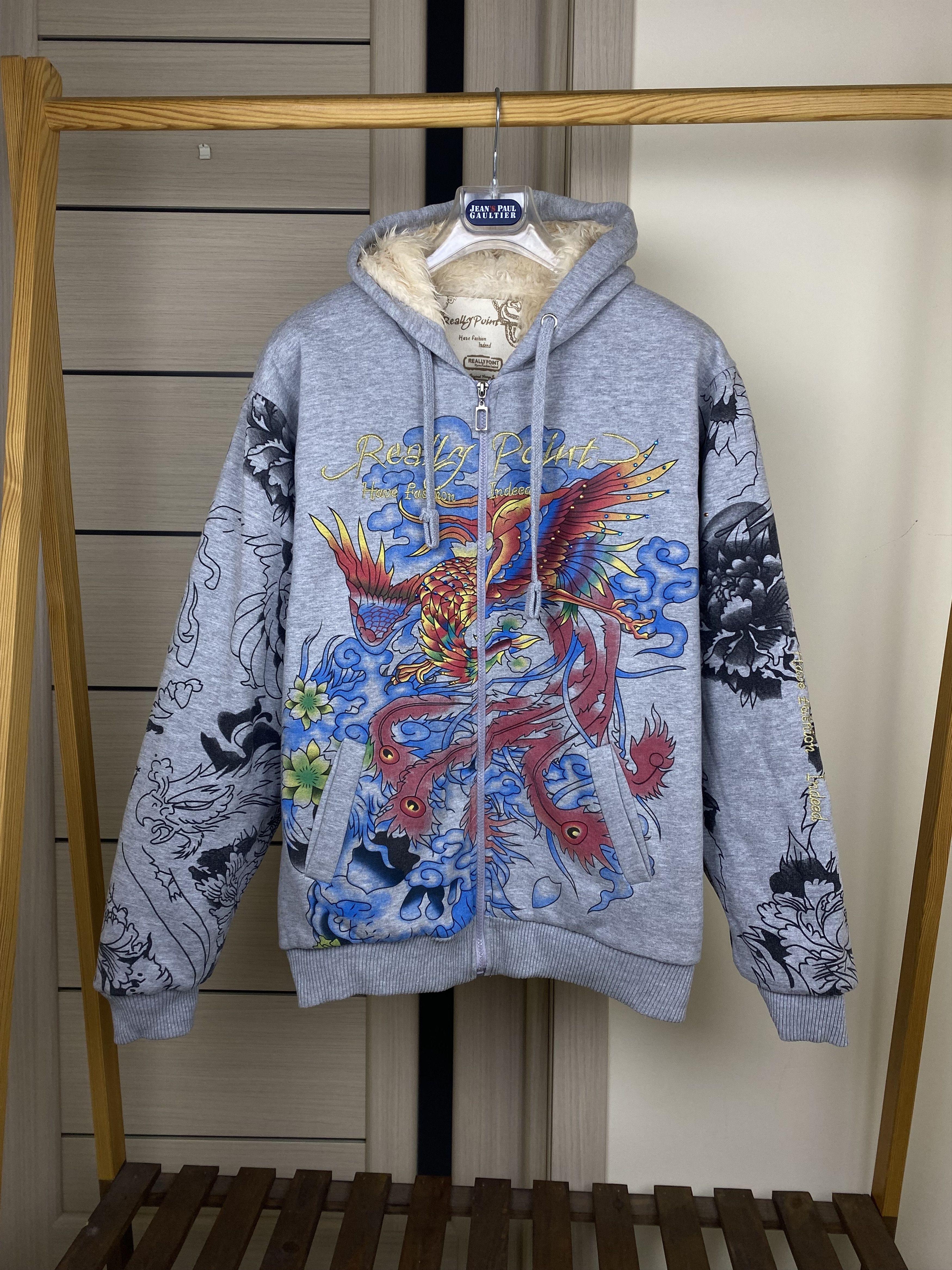 Christian Audigier Vintage Really Point Faux Fur Lined Zip Hoodie Like Ed Hardy Size US XXL / EU 58 / 5 - 1 Thumbnail
