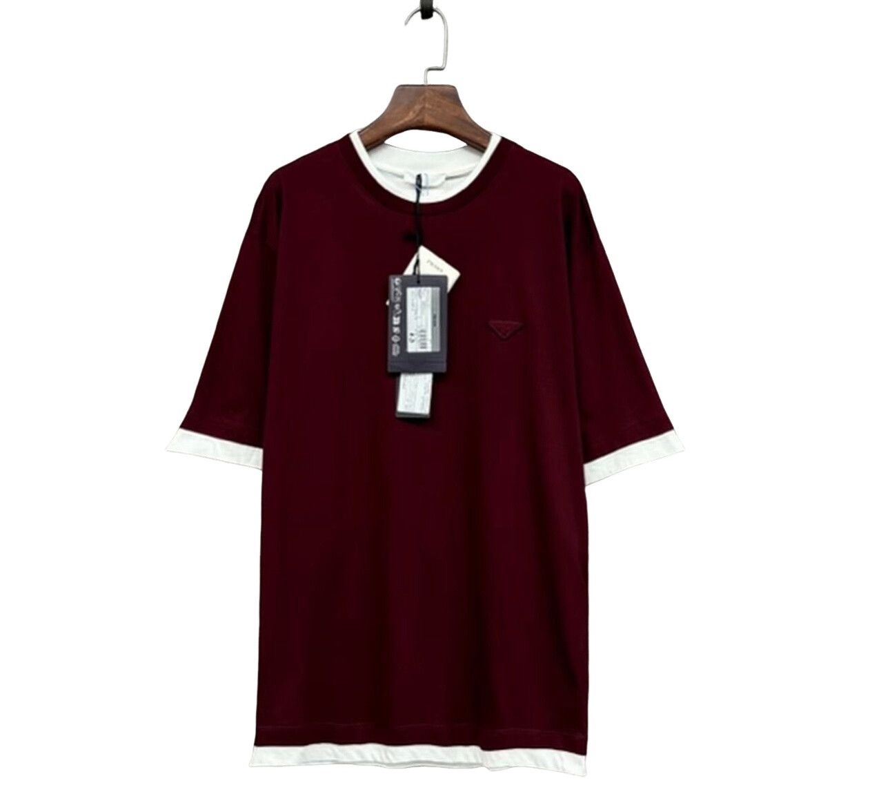 Prada Prada Burgundy Triangle Logo Double Layer T-Shirt L Size US L / EU 52-54 / 3 - 1 Thumbnail