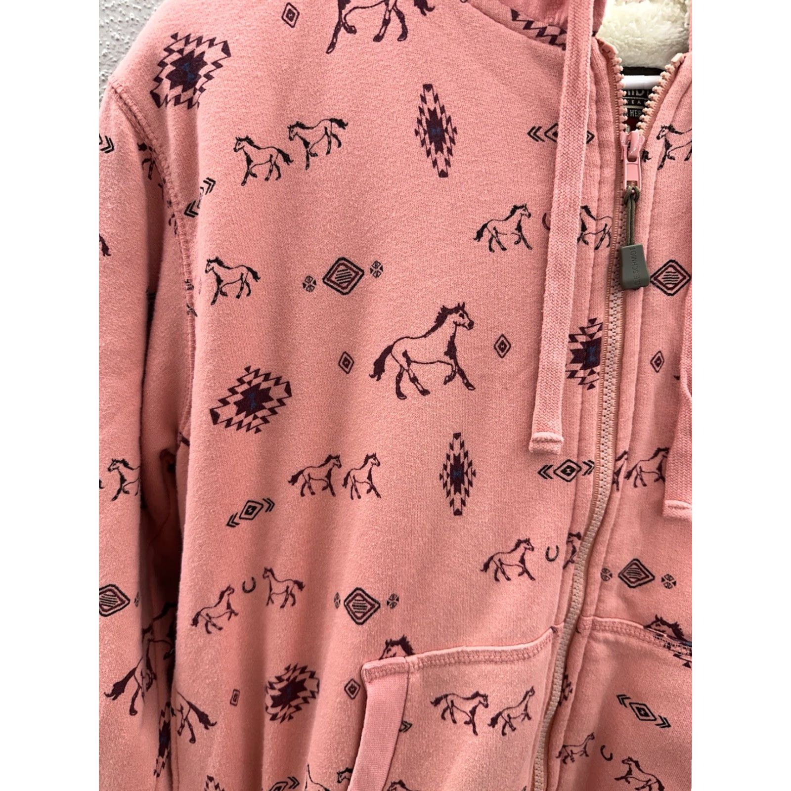 Pinko C.E. Schmidt Womens Jacket Size Medium Pink Horse Zip Up Hooded Sherpa Lined Size M / US 6-8 / IT 42-44 - 2 Thumbnail