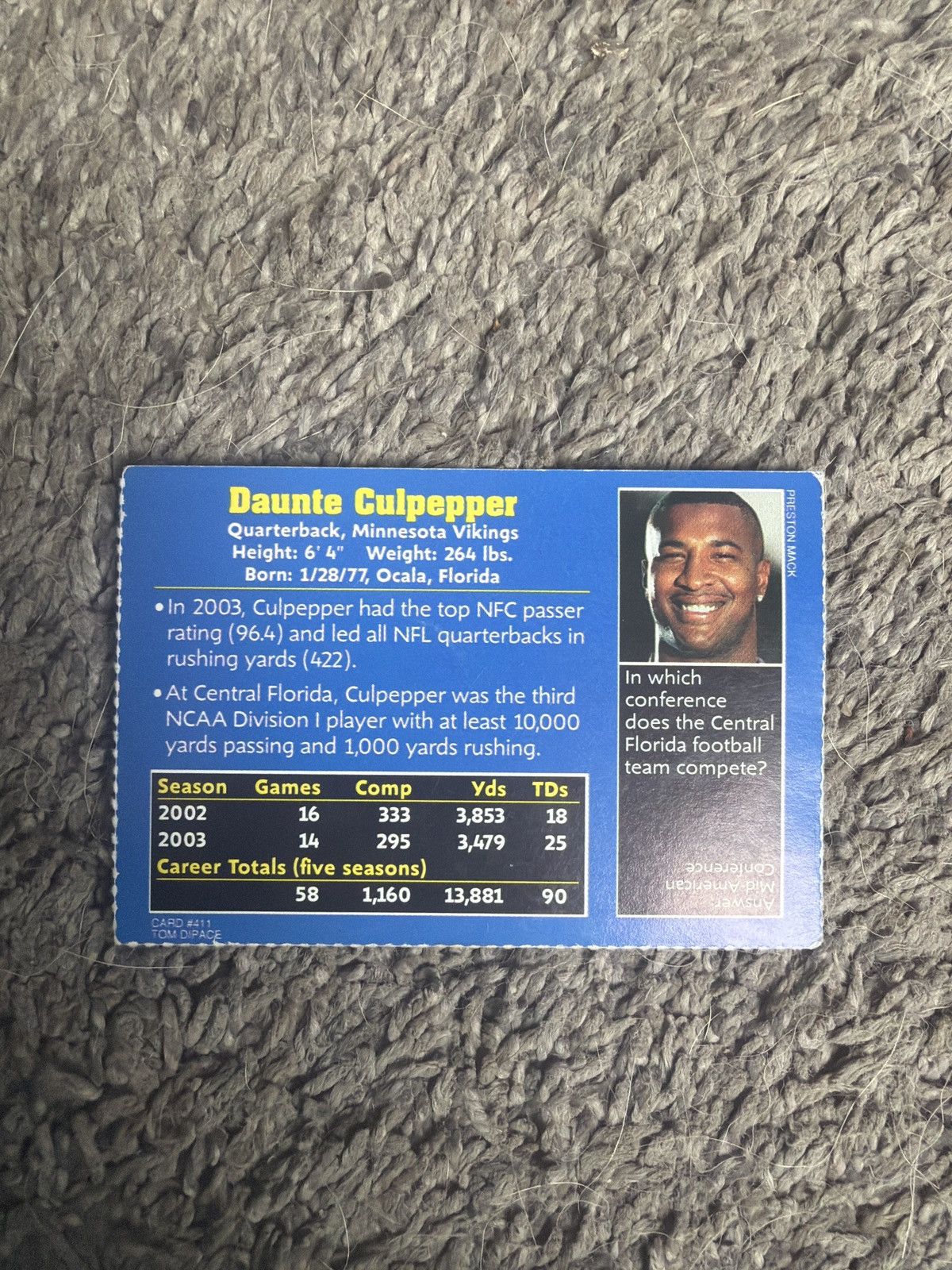 NFL 2004 Sports Illustrated For Kids #411 Daunte Culpepper Card Size ONE SIZE - 2 Thumbnail