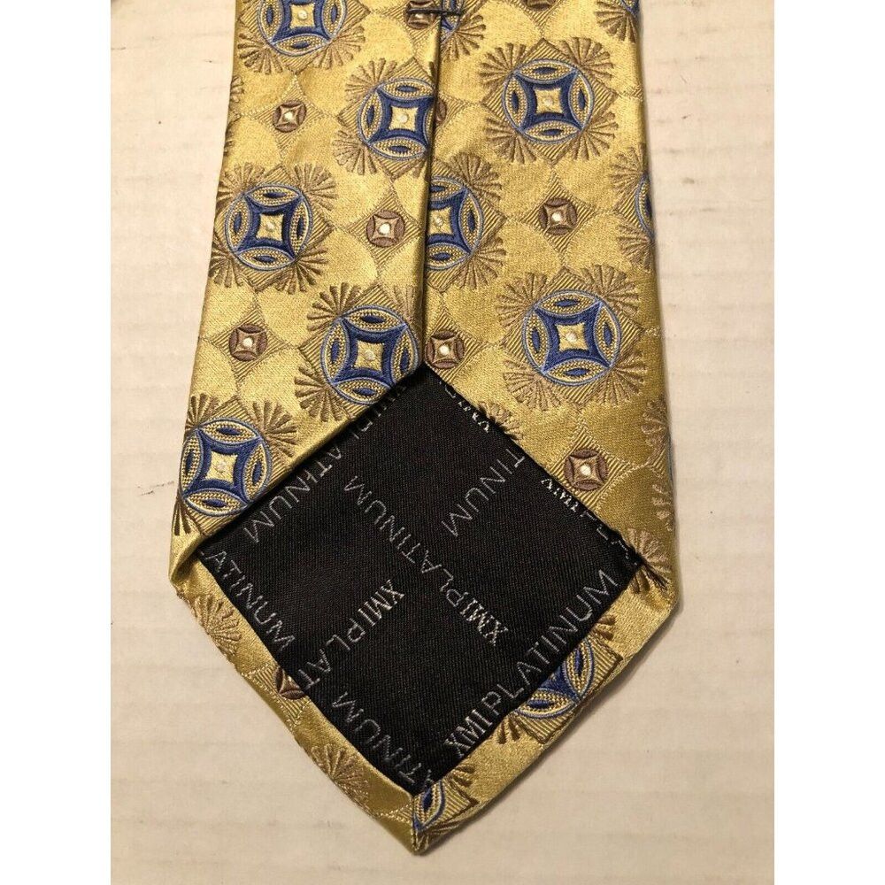 XMI Platinum xmi platinum men's new yellow silk tie 3 1/2" X 58 1/4" Size ONE SIZE - 3 Thumbnail