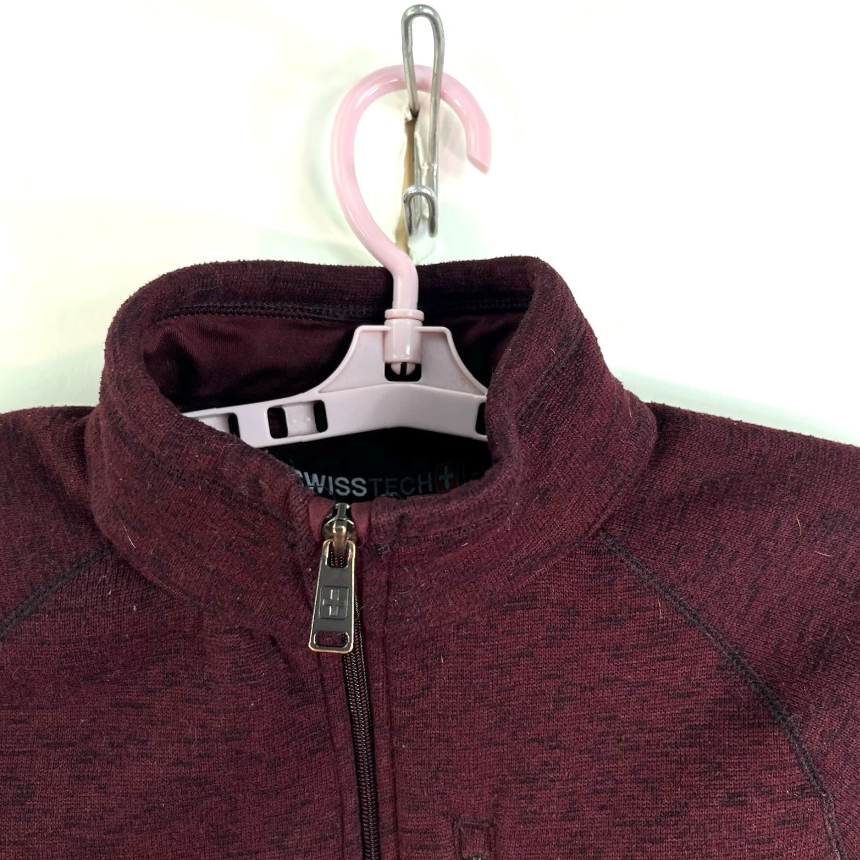 Vintage Swiss Tech Jacket Shirt Mens S Maroon Full Zip Knit Sherpa Lined Mid-Length Size US S / EU 44-46 / 1 - 3 Thumbnail