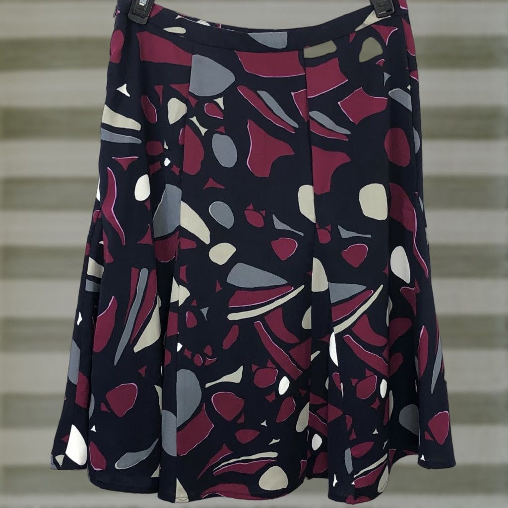 Vintage Mark Eisen Midi Flare Skirt 10 Blue Red Geo 30"W psychedelic Funky Boho Career Size 32" / US 10 / IT 46 - 1 Thumbnail