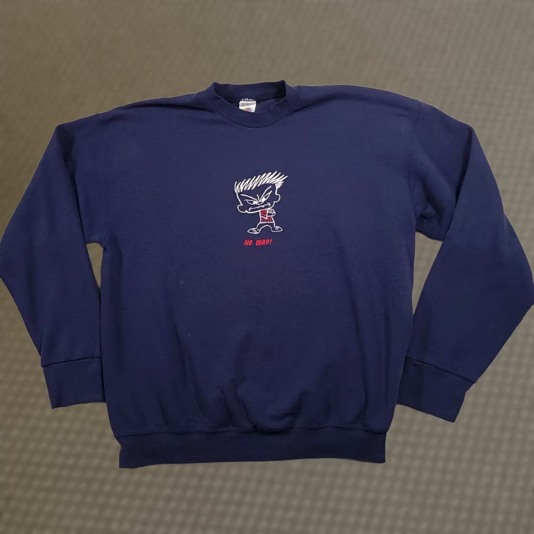 Fruit Of The Loom VINTAGE 90s Negatude Dude No Way Blue Sweatshirt Mens XL Grunge USA Made Size US XL / EU 56 / 4 - 1 Thumbnail