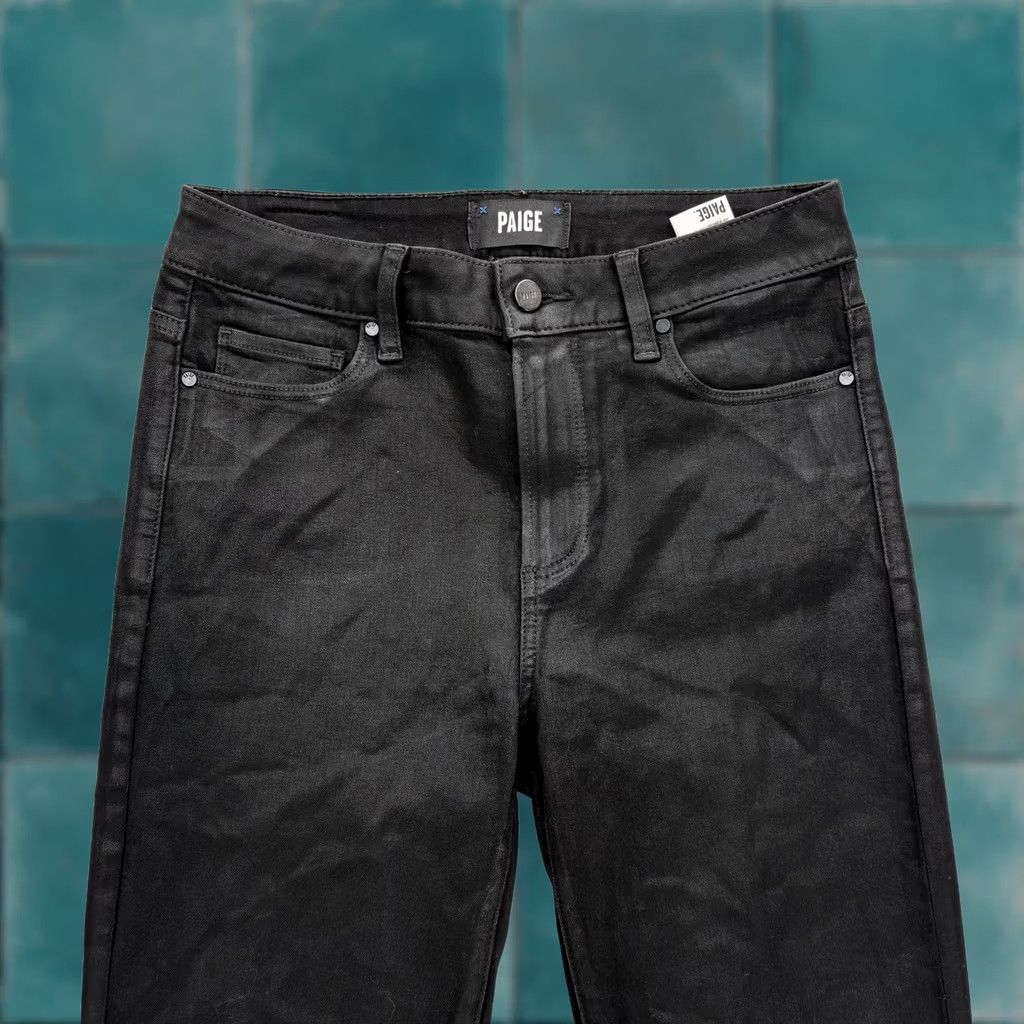 Paige Paige Jeans Flared Womens 27 Black Coated Stretch Denim High Rise Slim 5-Pocket 27in Inseam Boys Girls Mens Womens Size 27" / US 4 / IT 40 - 1 Thumbnail