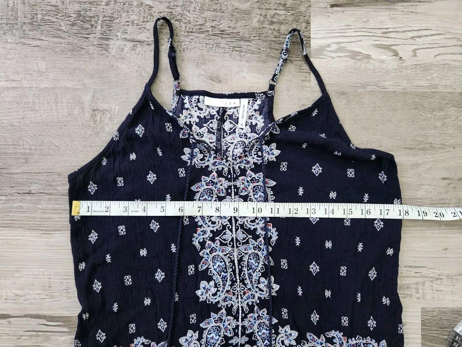 Designer Luq Tank Top Medium Boho Hippie Blue Tassled V Neck Size M / US 6-8 / IT 42-44 - 4 Thumbnail