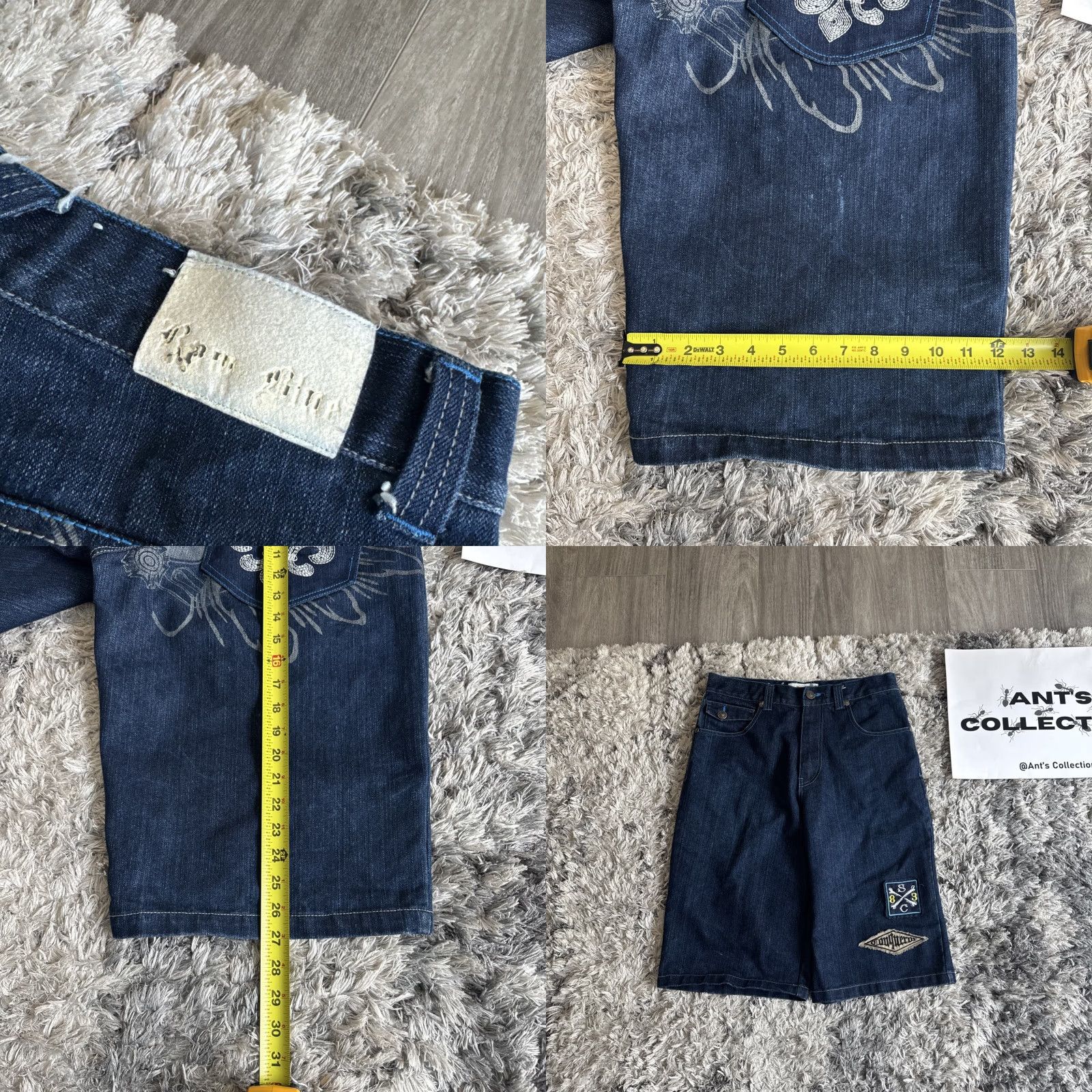 Denime VINTAGE Raw Blue Embroidered Baggy Denim Blue Jorts Jean Shorts Men’s 32 90s Cargo Denim Blue Embroidered Mens Size US 32 / EU 48 - 8 Thumbnail