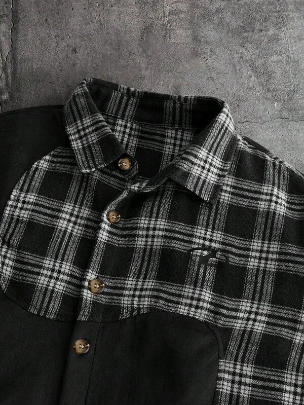 Japanese Brand Black and White Checkered Patchwork Shirt with Curved Design Size US M / EU 48-50 / 2 - 5 Thumbnail