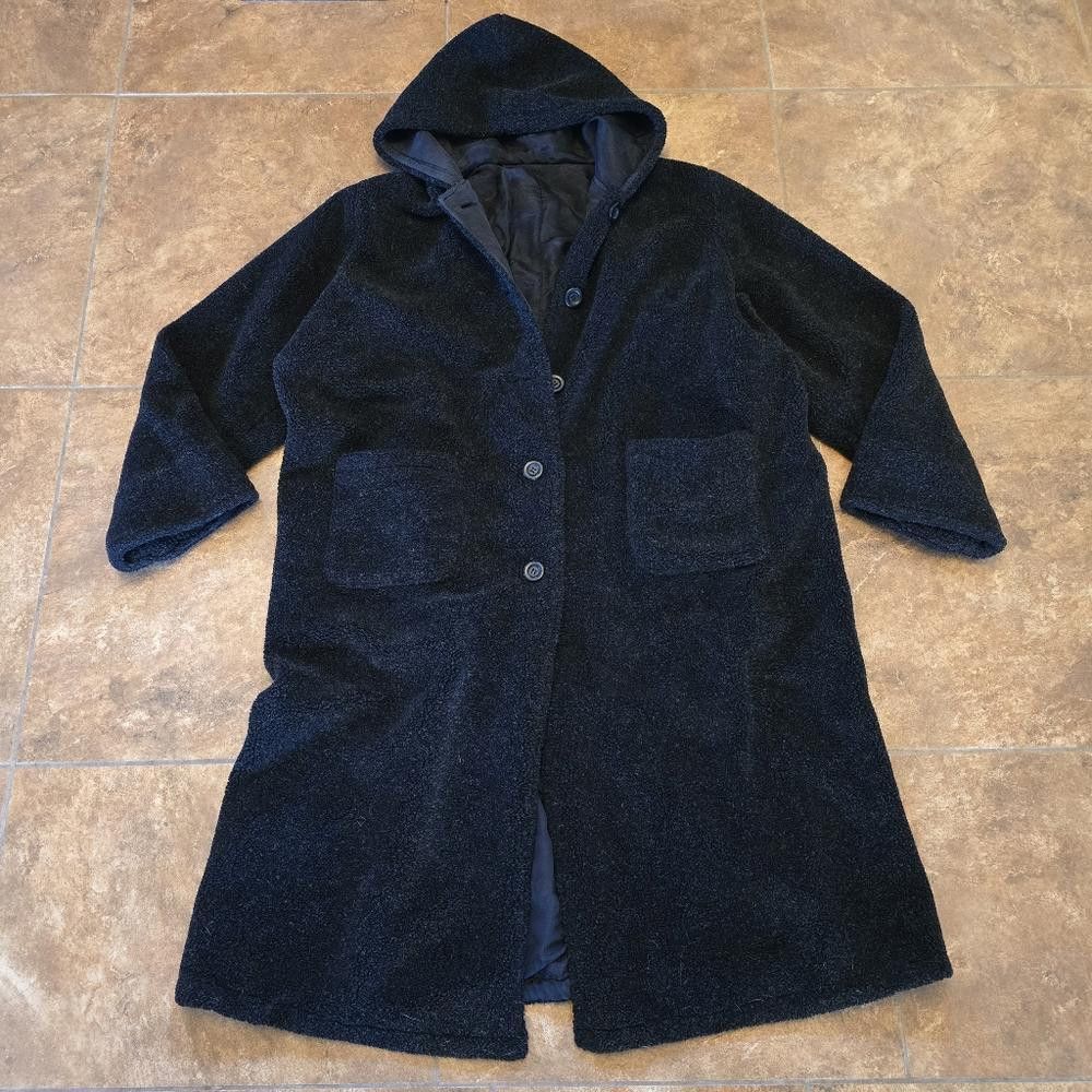 Designer Black Reversible Oversized Teddy Longline Coat Size XXL / US 16-18 / IT 52-54 - 3 Thumbnail