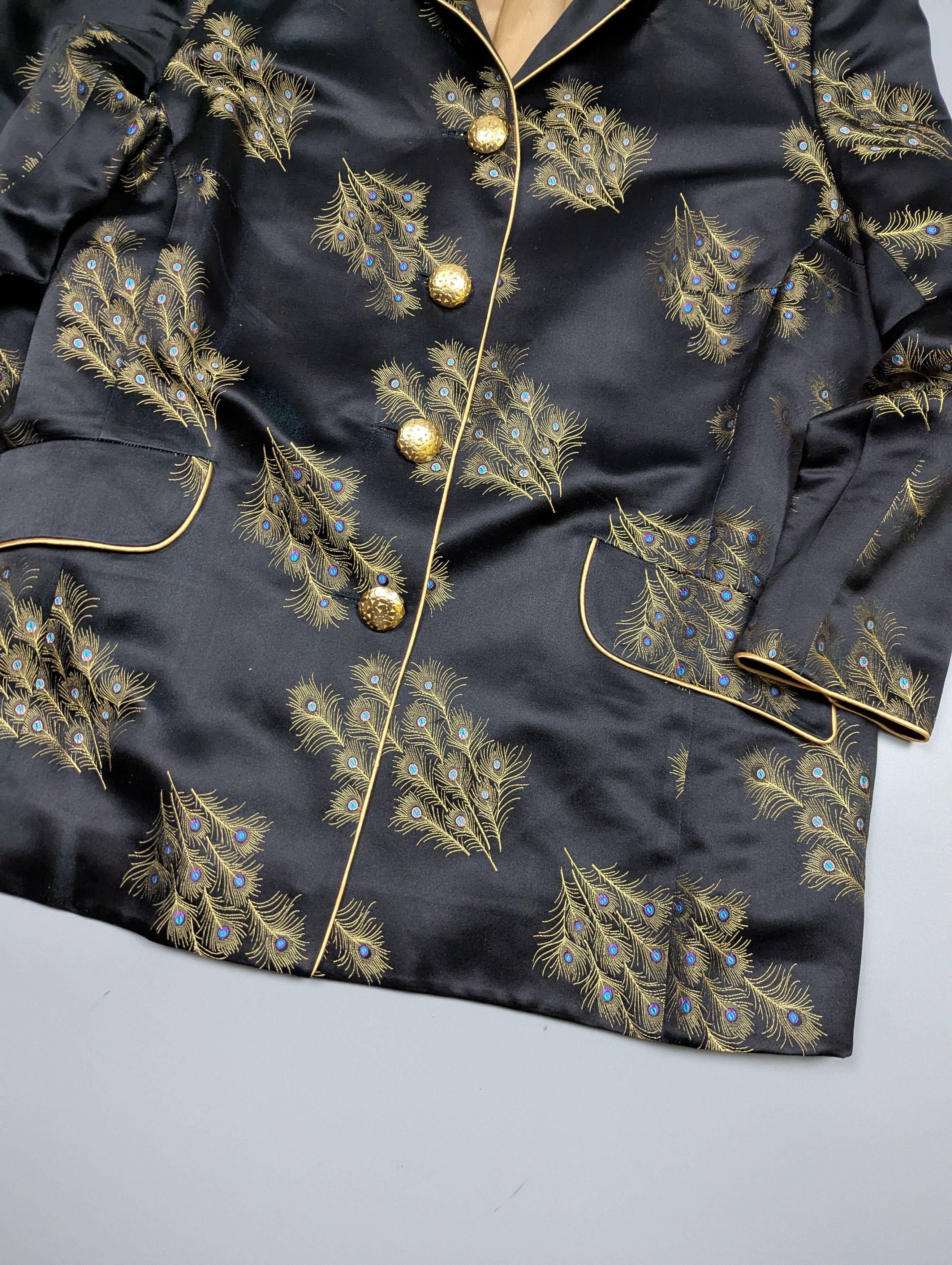 Vintage Vintage Satin Peacock Blazer Black Gold Handmade Size L Size L / US 10 / IT 46 - 8 Thumbnail
