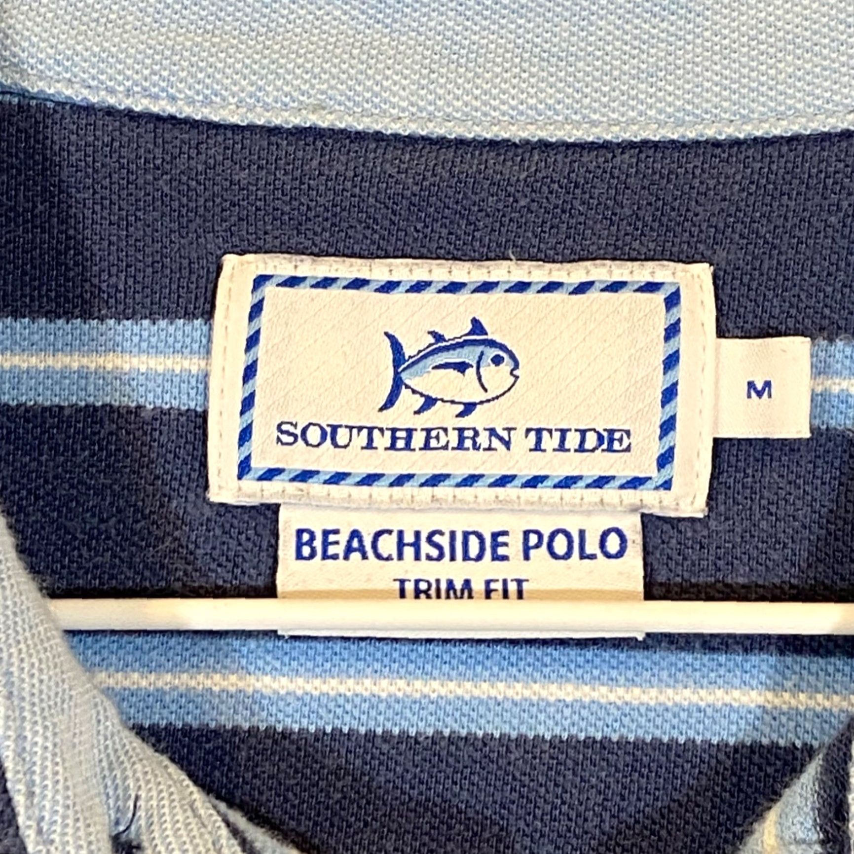 Southern Tide Southern Tide Polo Beachside Mens Medium Trim Blue White Striped Golf Shirt S/S Size US M / EU 48-50 / 2 - 4 Thumbnail