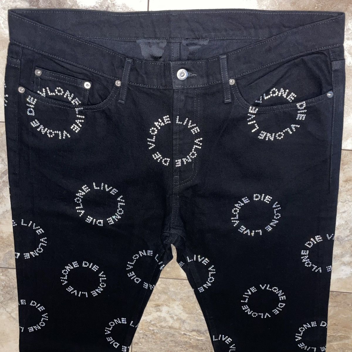 Vlone Vlone Stacked Clear Crystal Rhinestones Denim Jeans Black Size US 36 / EU 52 - 3 Thumbnail