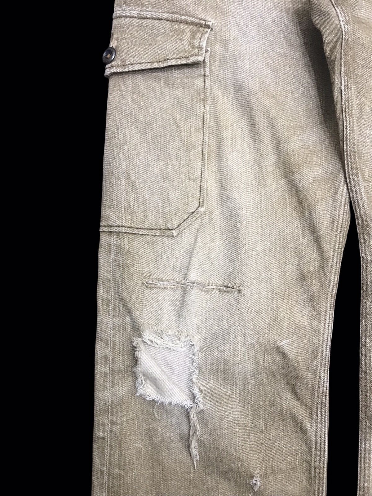 Japanese Brand 💥THRASHED💥BACK NUMBER TAN DISTRESSED CARGO DENIM F367 Size US 35 - 6 Thumbnail