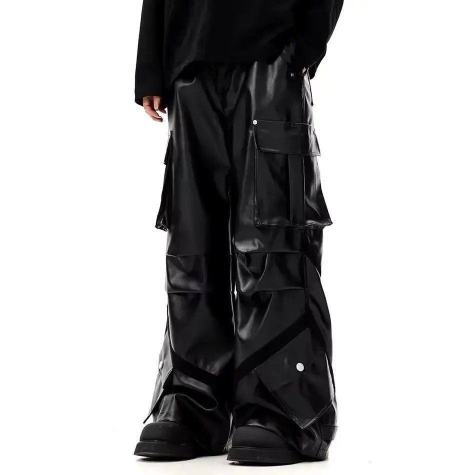 Japanese Brand Black Baggy Cargo PU Leather Jeans Size US 32 / EU 48 - 3 Thumbnail