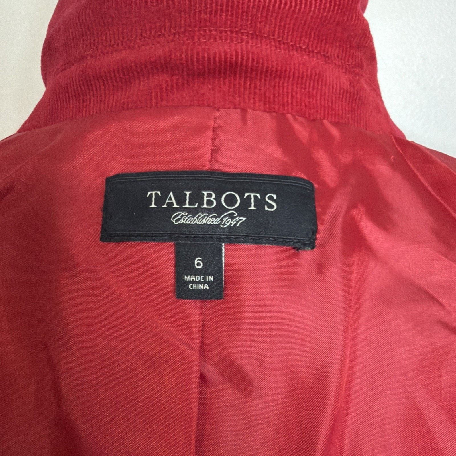 Talbots Talbots Women's 6 Corduroy Jacket Lined Stretch Deep RED Size M / US 6-8 / IT 42-44 - 9 Thumbnail