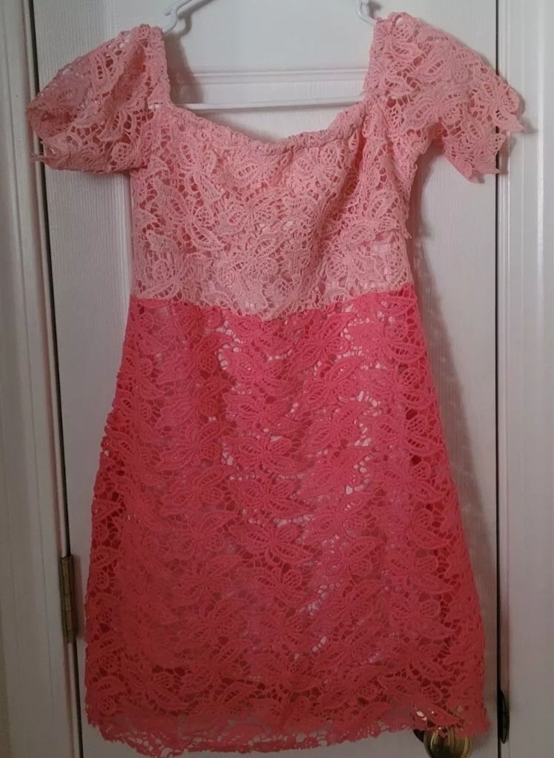Other New Pink Ombre Flower Crochet Off Shoulder Dress Small Size S / US 4 / IT 40 - 1 Thumbnail