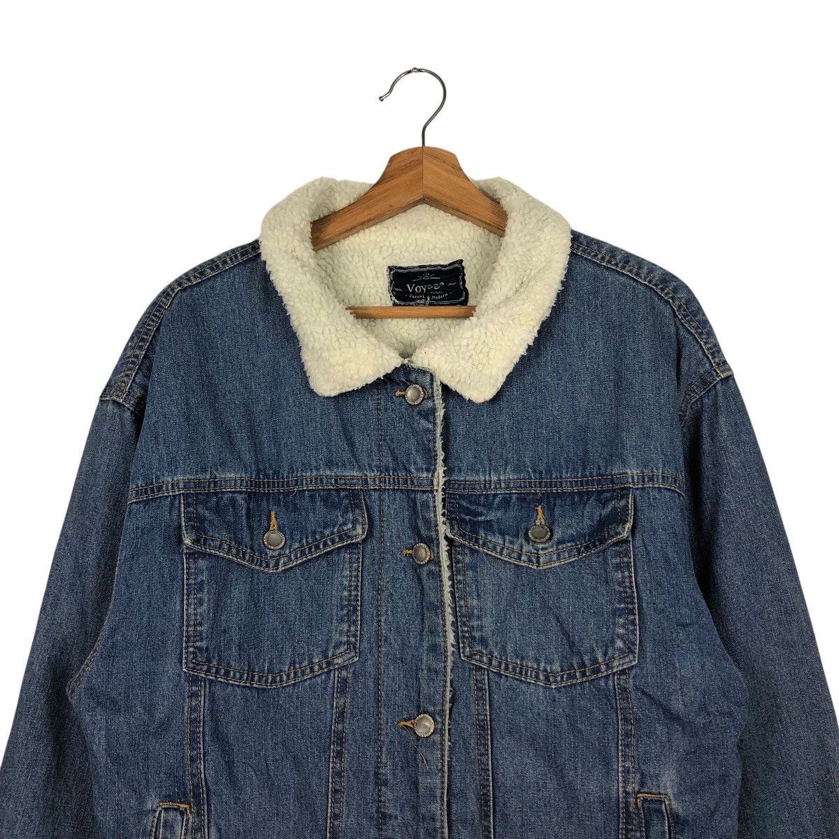 Japanese Brand 📌Vintage Trucker Denim Jacket Sherpa Blanket Voyage Size US L / EU 52-54 / 3 - 4 Thumbnail
