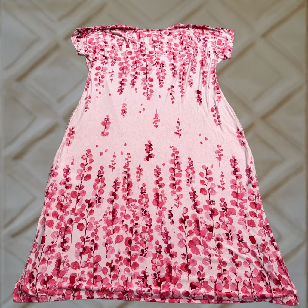 Donna Karan Donna Karan Sleepwear Nightgown Midi Dress Womens Large Pink Floral Bohemian Size L / US 10 / IT 46 - 1 Thumbnail