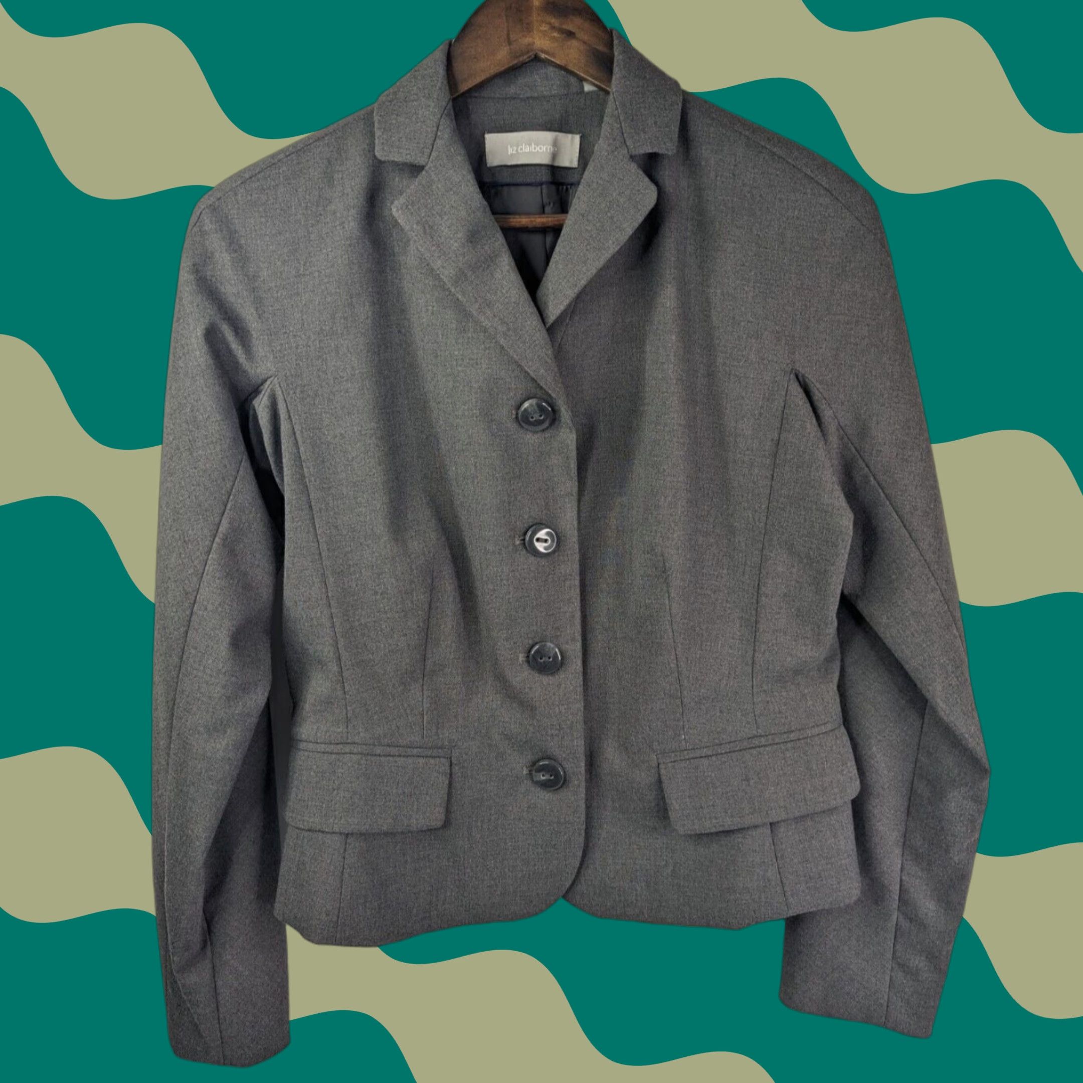 Liz Claiborne Liz Claiborne Blazer Jacket Women 8 Charcoal Gray 4-Button Notch Lapel Lined Polyester Spandex Rayon Classic Regular Sized Size M / US 6-8 / IT 42-44 - 1 Thumbnail