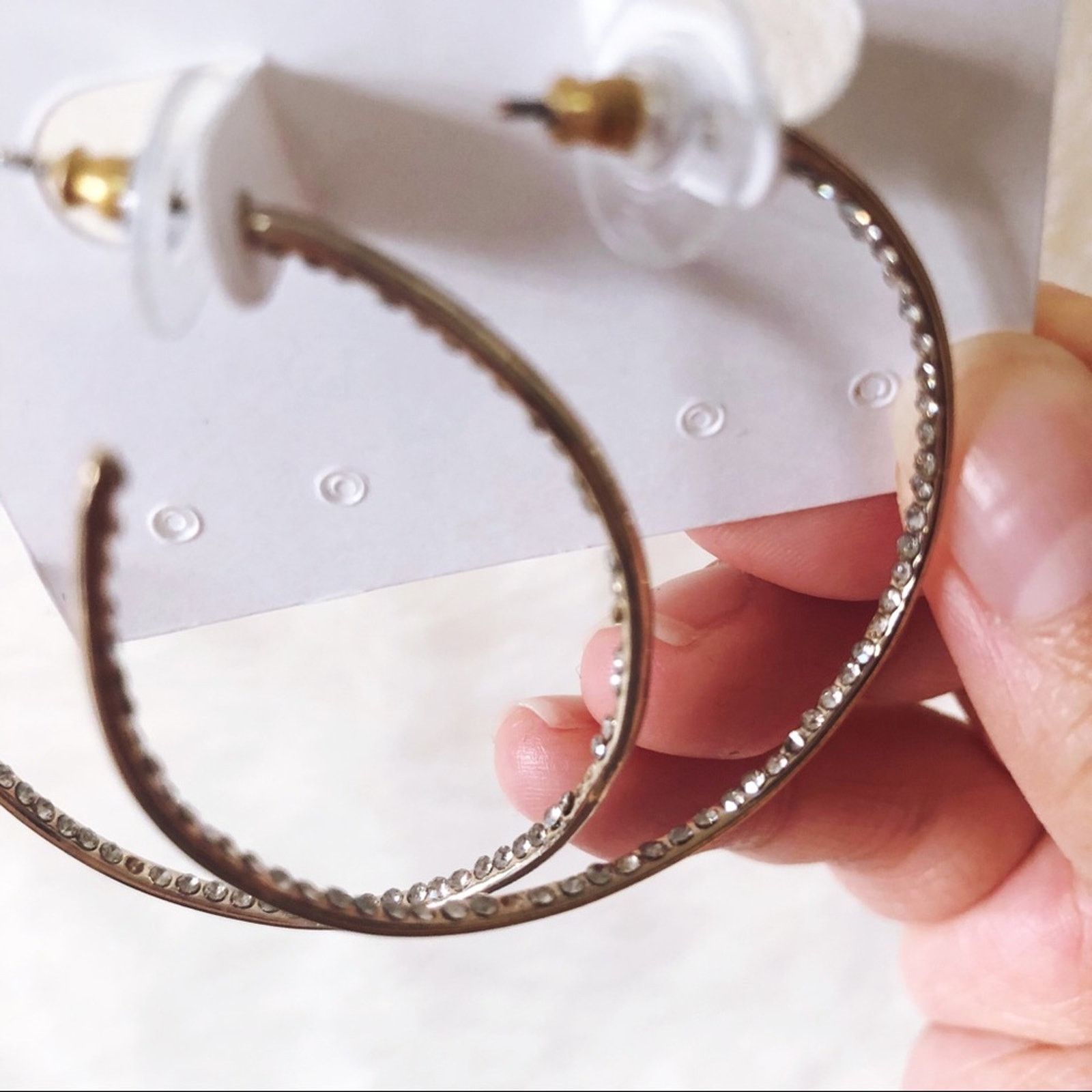 Ann Taylor Ann Taylor Gold Large Pave Hoop Earrings Size ONE SIZE - 3 Thumbnail