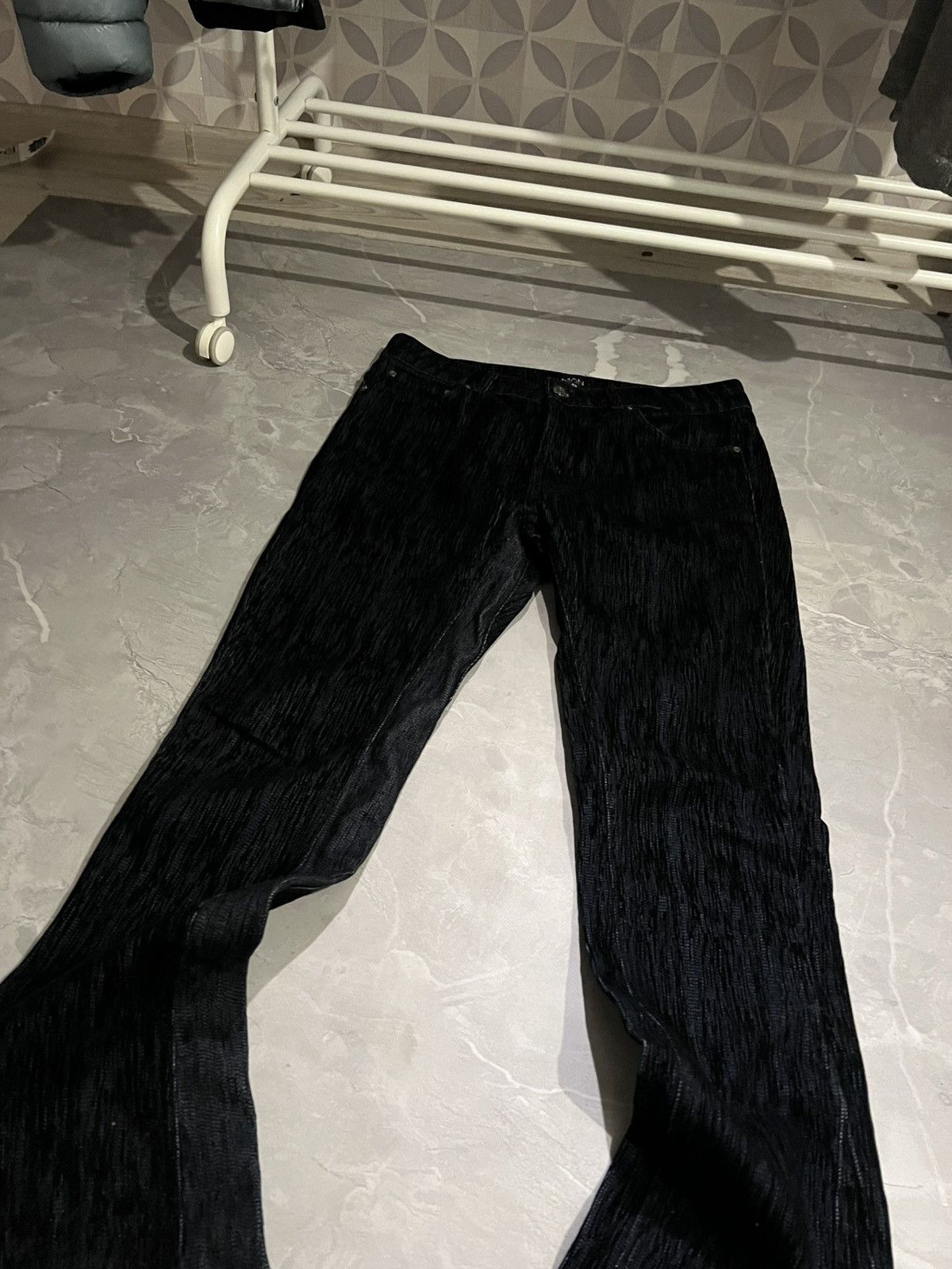 Vintage Distressed Dark Flared Jeans / Balenciaga Style / Retro Y2K Size US 34 / EU 50 - 2 Thumbnail
