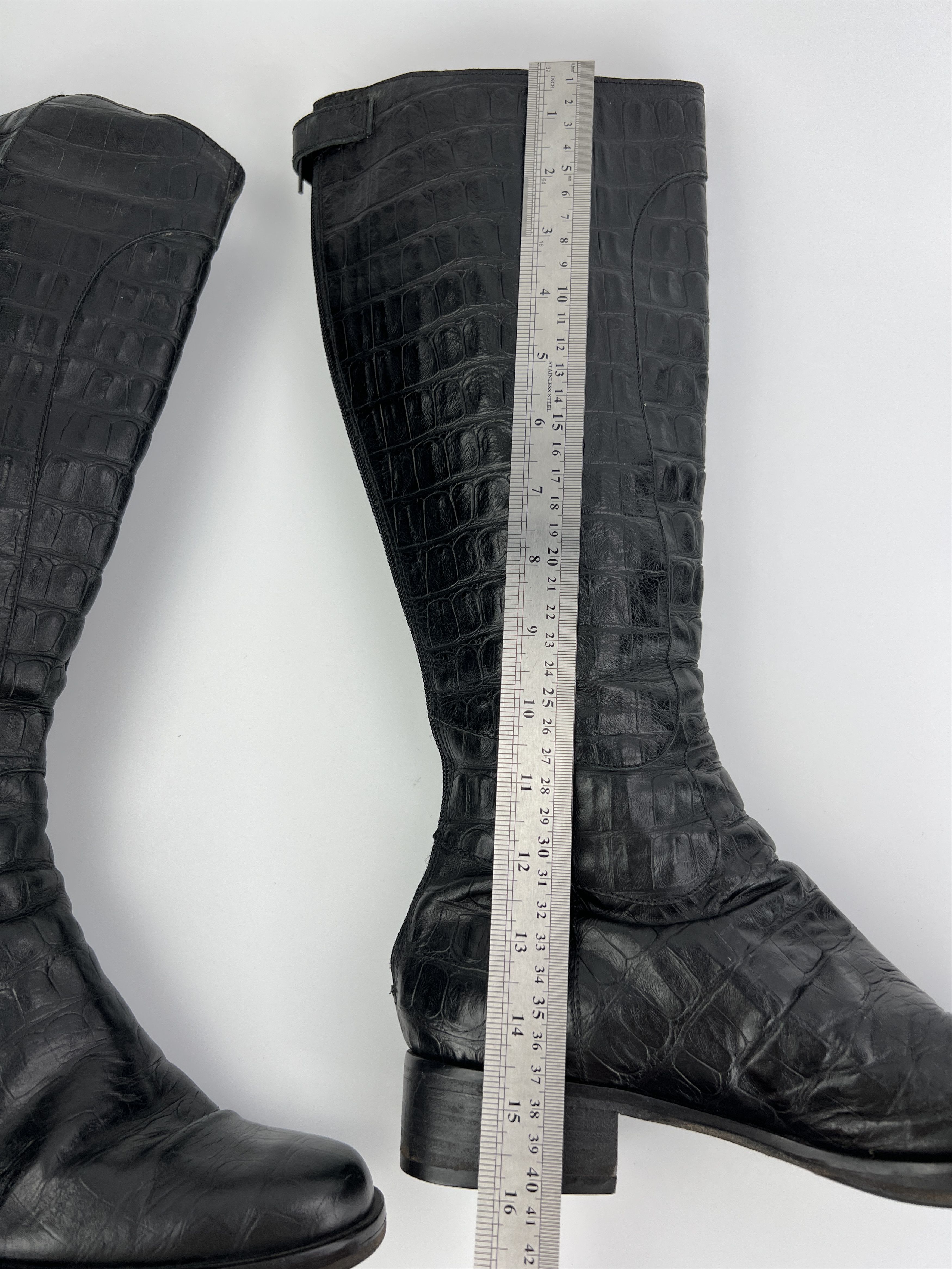 Max Mara Vintage Max Mara Crocodile Pattern Black Leather High Boots Size US 9 / IT 39 - 10 Thumbnail