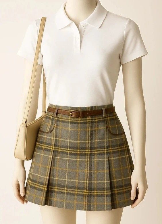 Japanese Brand Y2K Plaid Mini Skirt – Wool Blend Academia Style w/ Belt Size 30" / US 8 / IT 44 - 1 Thumbnail