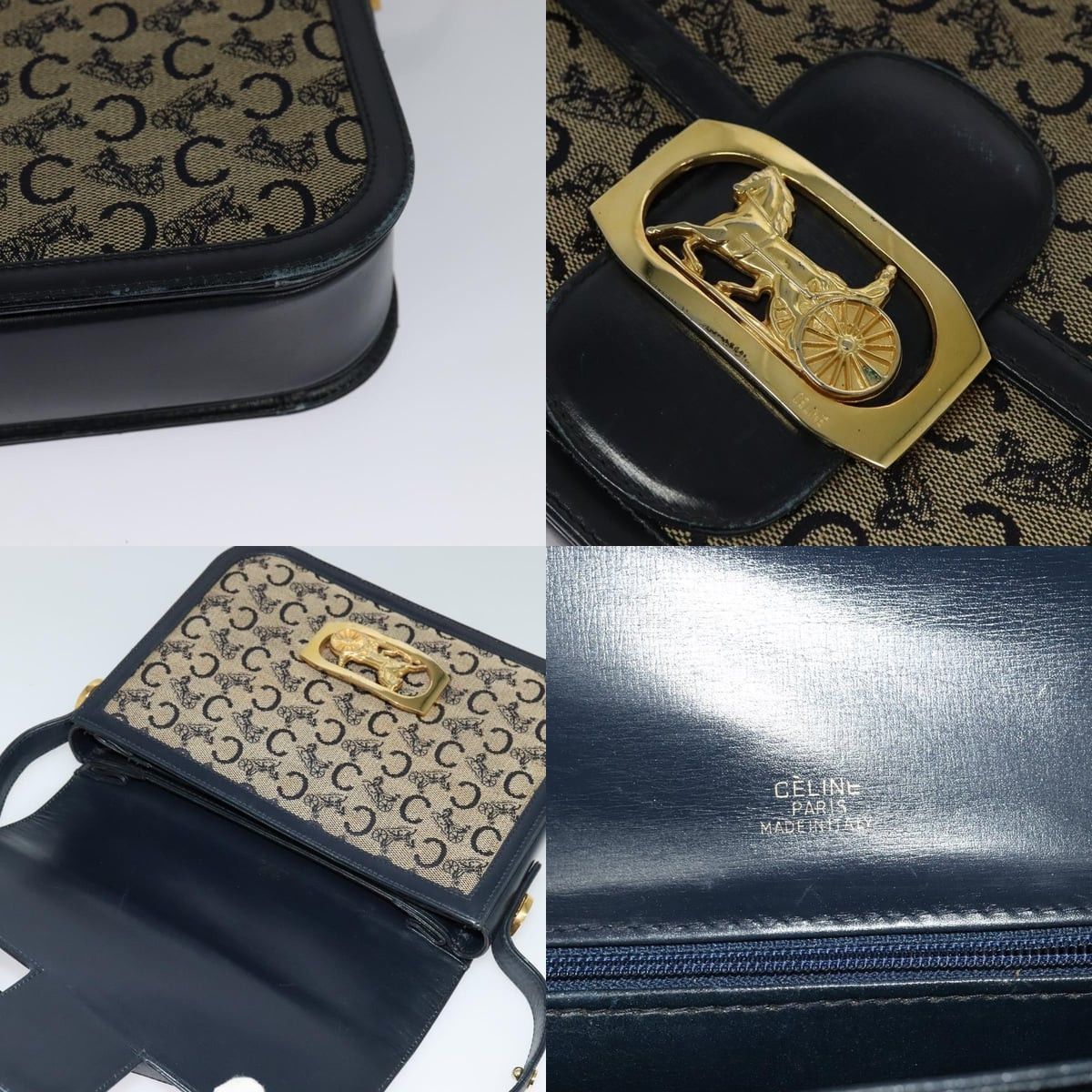 Celine CELINE C Sulky Shoulder Bag Canvas Navy Gold Size ONE SIZE - 11 Thumbnail