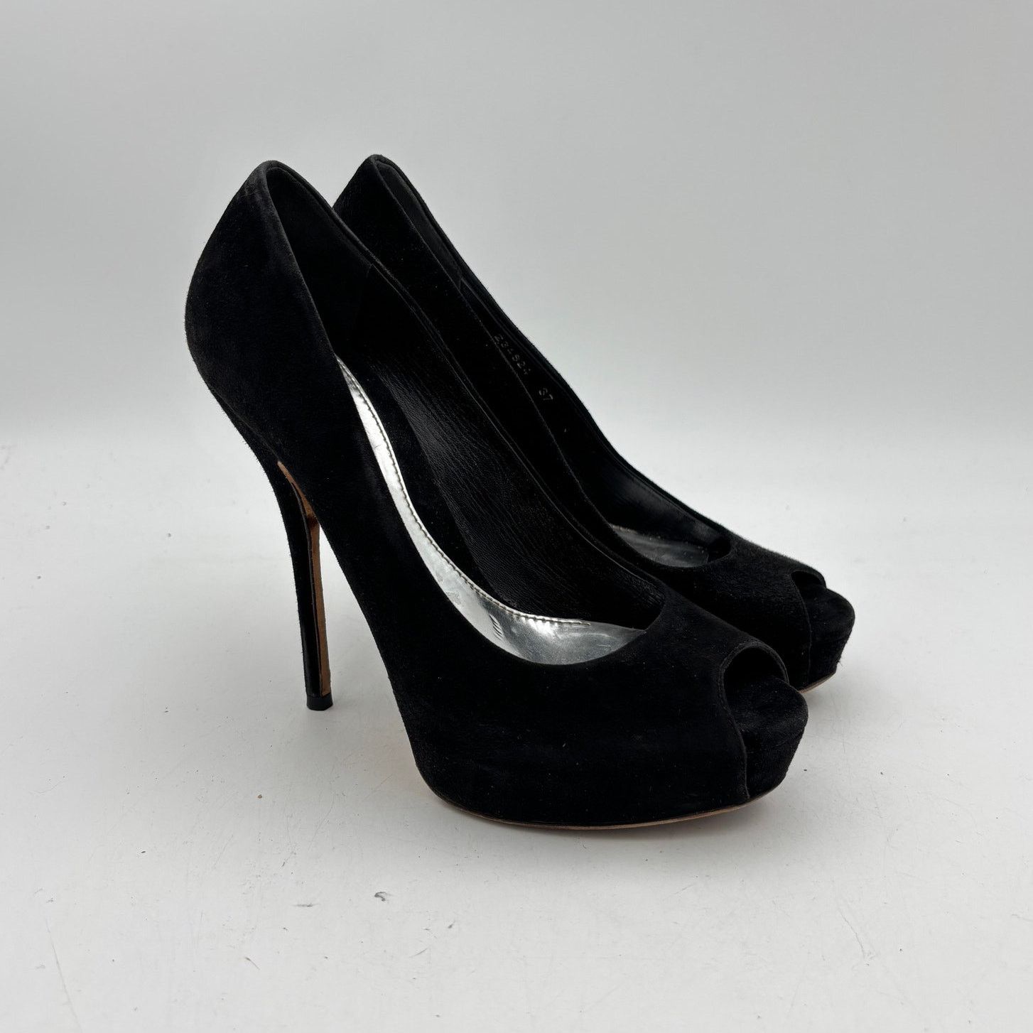 Gucci Gucci Sophia Black Suede Peep Toe Pumps Heels Women's 37 Size US 7 / IT 37 - 1 Thumbnail