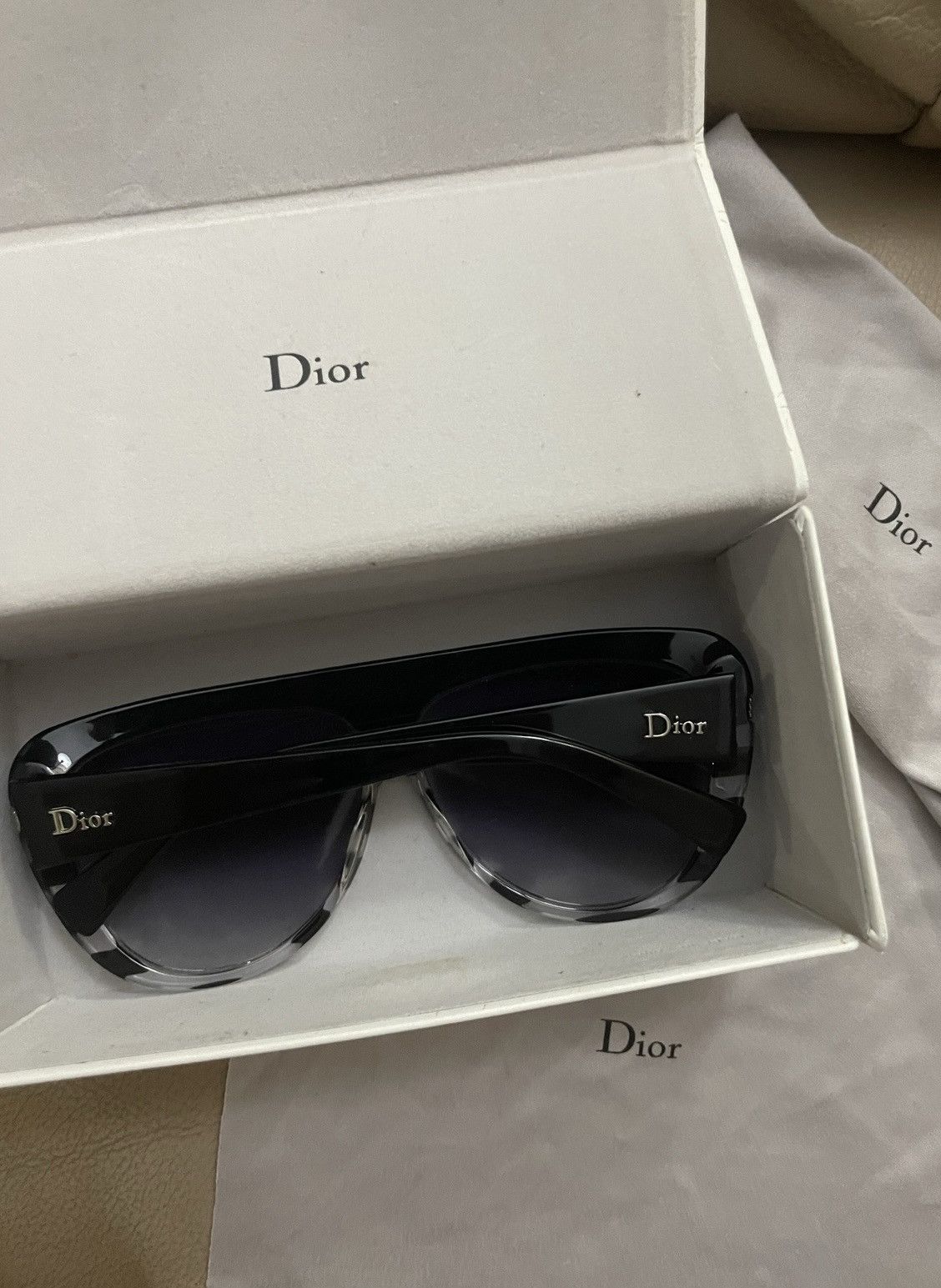 Dior 2000s Christian Dior Dark Blue Stripe Cat-Eye Sunglasses Size ONE SIZE - 1 Thumbnail