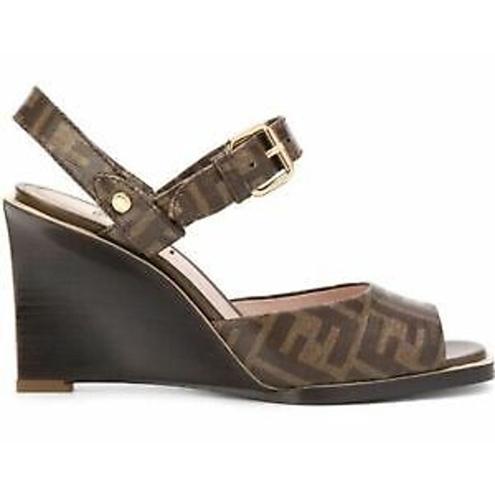 Fendi FF Motif Ankle Strap Sandal Peep Toe Heel Pump Wedge 36.5 Size US 6.5 / IT 36.5 - 1 Thumbnail