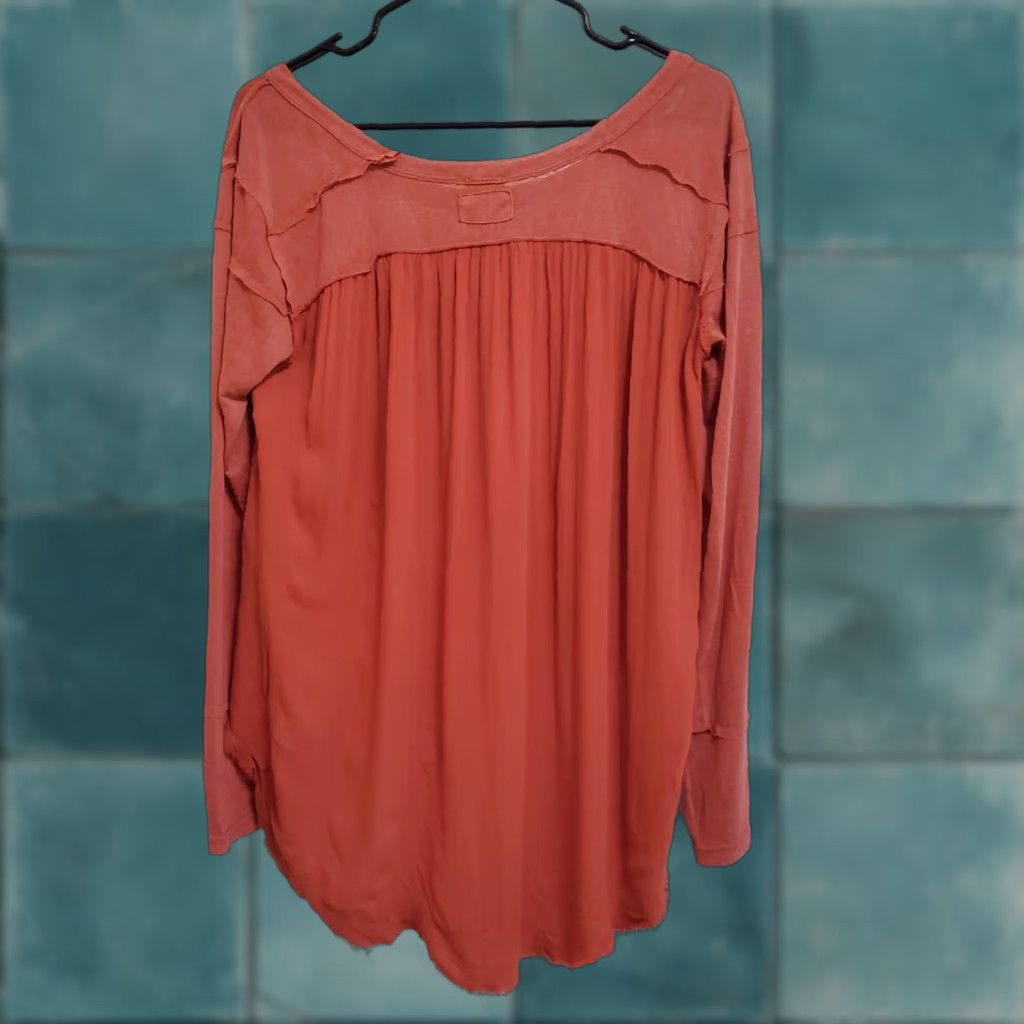 Vintage VINTAGE POL Top Women M Burnt Orange Cropped Long Sleeve Raw Seam Oversized Boho Southwest Casual Shirt Womens Size M / US 6-8 / IT 42-44 - 1 Thumbnail