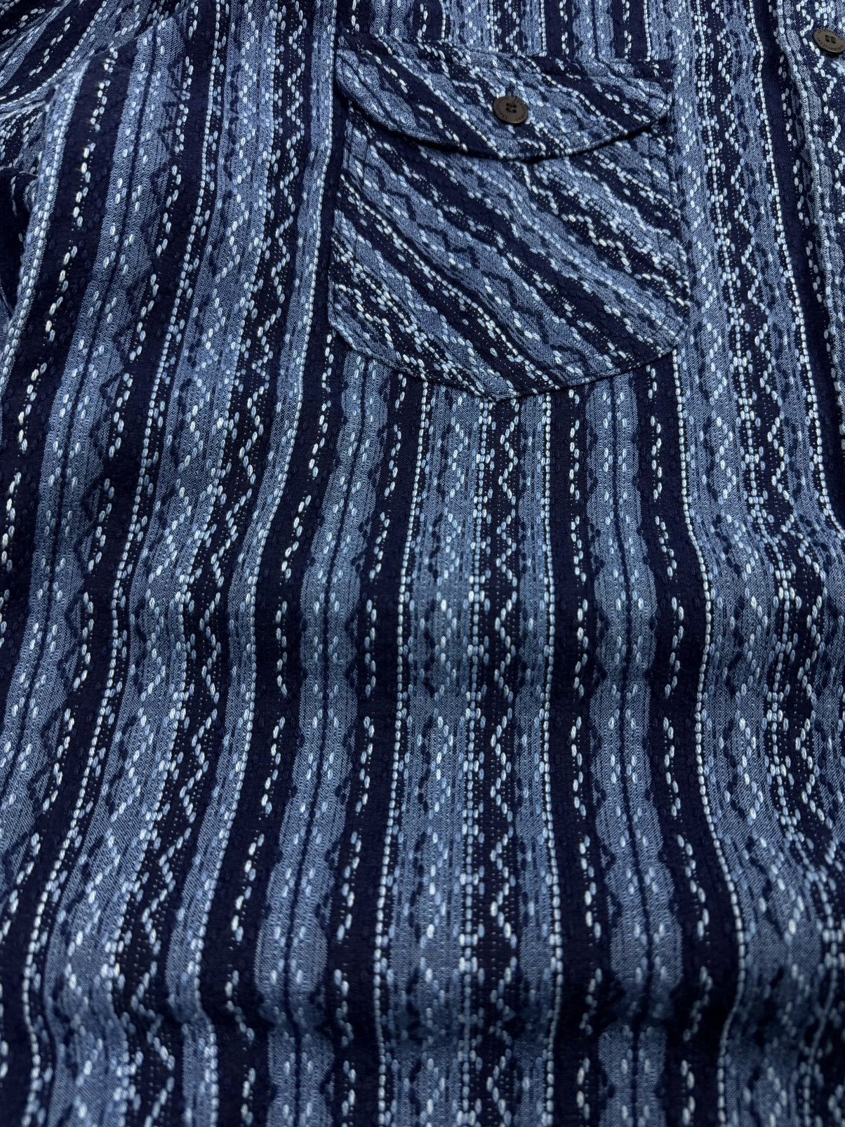 Samurai Jeans Samurai Jeans Japanese Indigo Sashiko Stripe Work Shirt rare Size US XXL / EU 58 / 5 - 12 Thumbnail