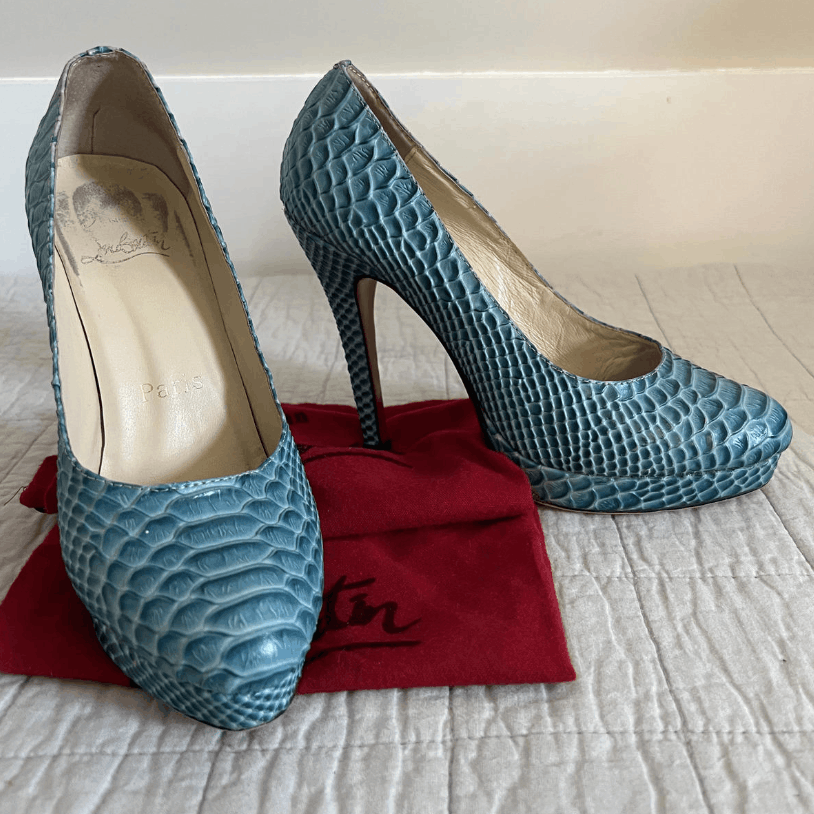Christian Louboutin Authentic Christian Louboutin Blue Python Pumps, Size 38 Size US 7 / IT 37 - 1 Thumbnail