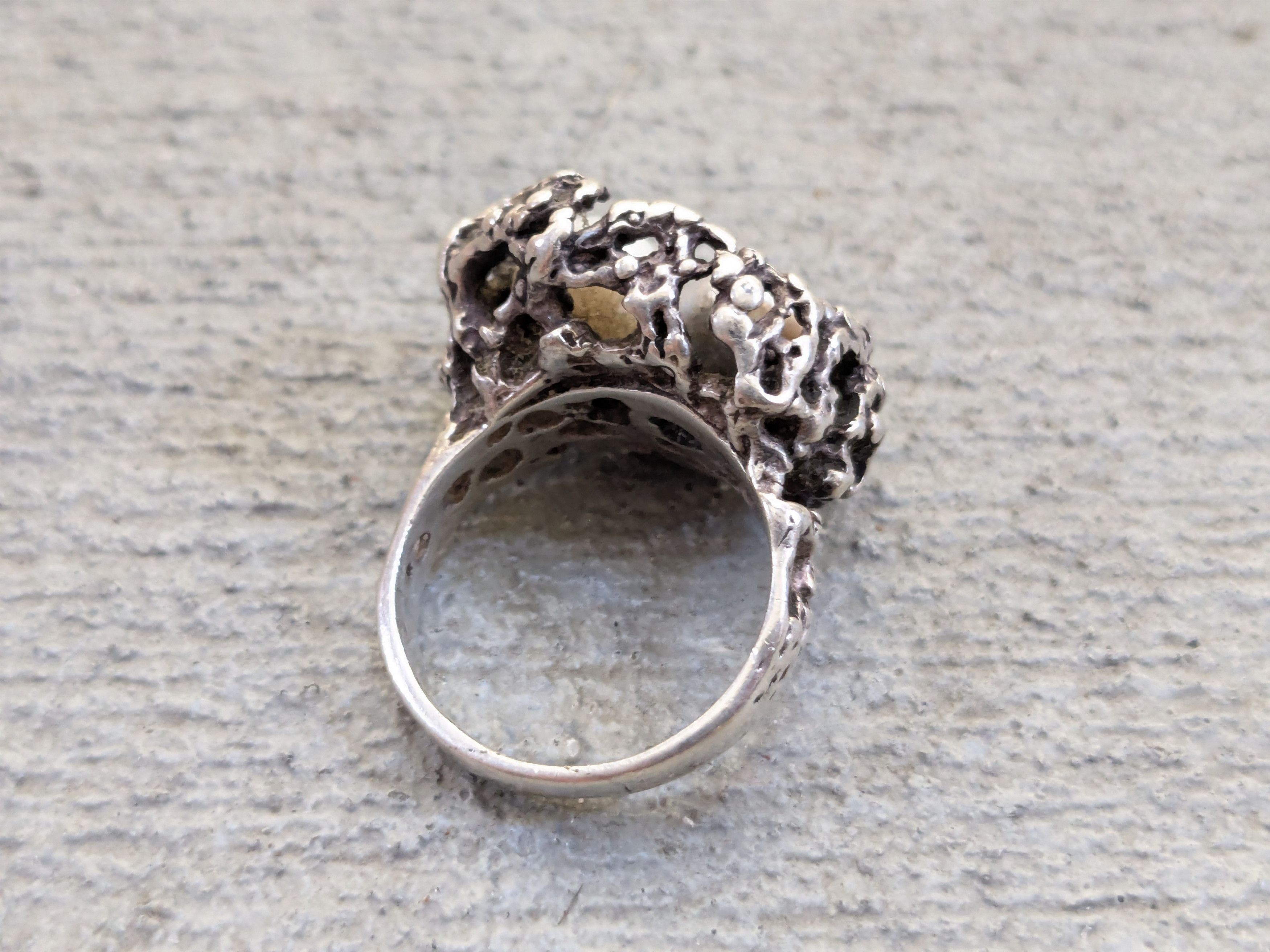 Other Vintage Sterling Silver Ring Pearl Brutalist Modern Abstract Size ONE SIZE - 4 Thumbnail