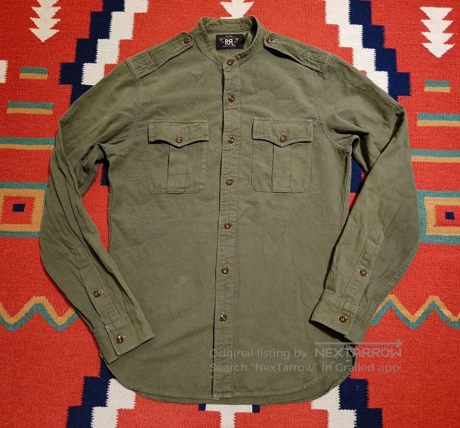 RRL Ralph Lauren RRL Military Green Henley Collar Shirt. Size US S / EU 44-46 / 1 - 1 Thumbnail