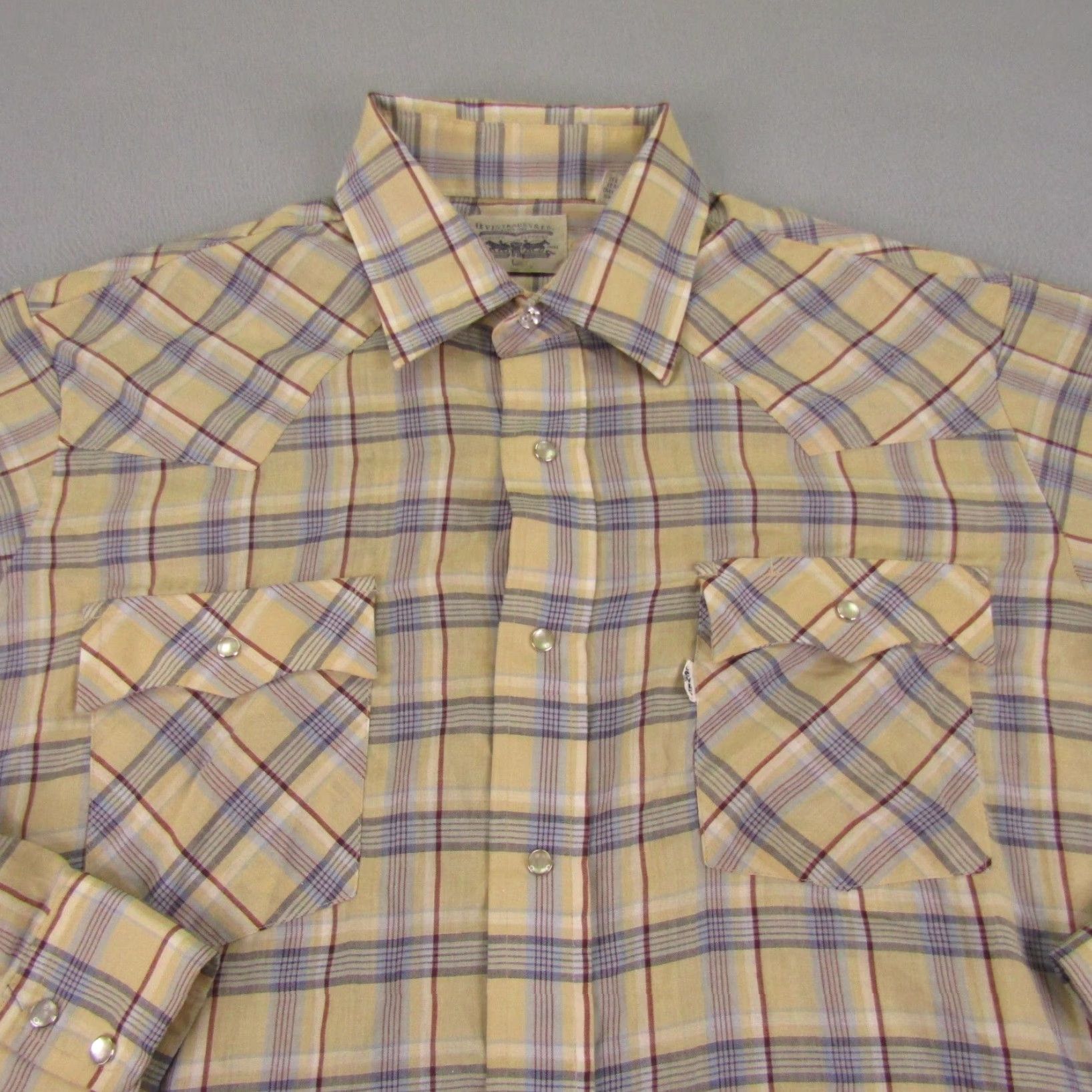 Levi's VINTAGE Levi's Shirt Men L Blue Plaid Pearl Snap Western Ranch Rodeo Size US L / EU 52-54 / 3 - 3 Thumbnail
