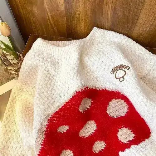 Aran Isles Knitwear × High Sport Harajuku Embroidered Mushroom Loose Knitted Sweaters Size US XL / EU 56 / 4 - 3 Thumbnail