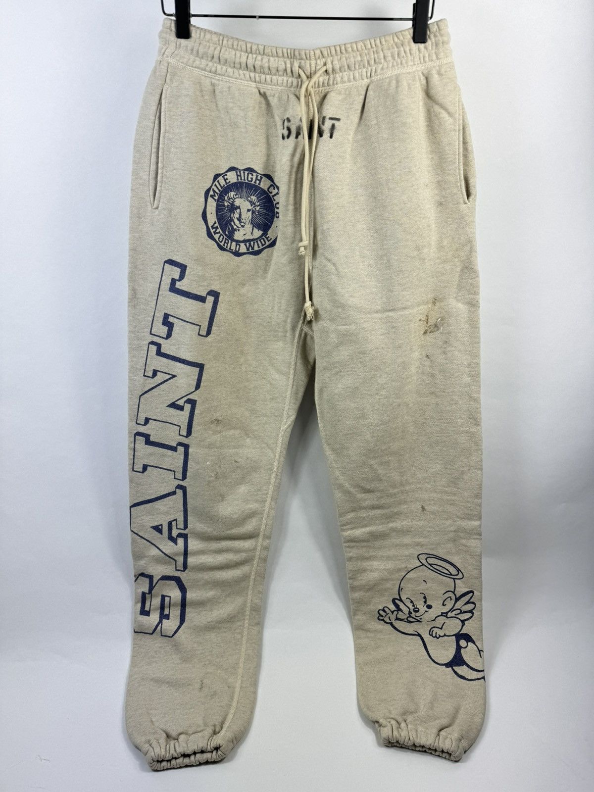 image of Saint Mxxxxx Saint Michael Mile High Club Trackpants in Oatmeal, Men's (Size 30)